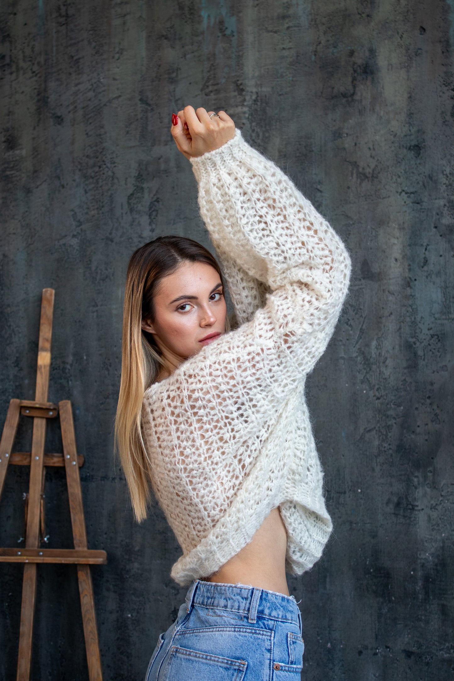 Hand Knitted Ivory Oversize Jumper – Mohair & Baby Alpaca Sweater Handmade