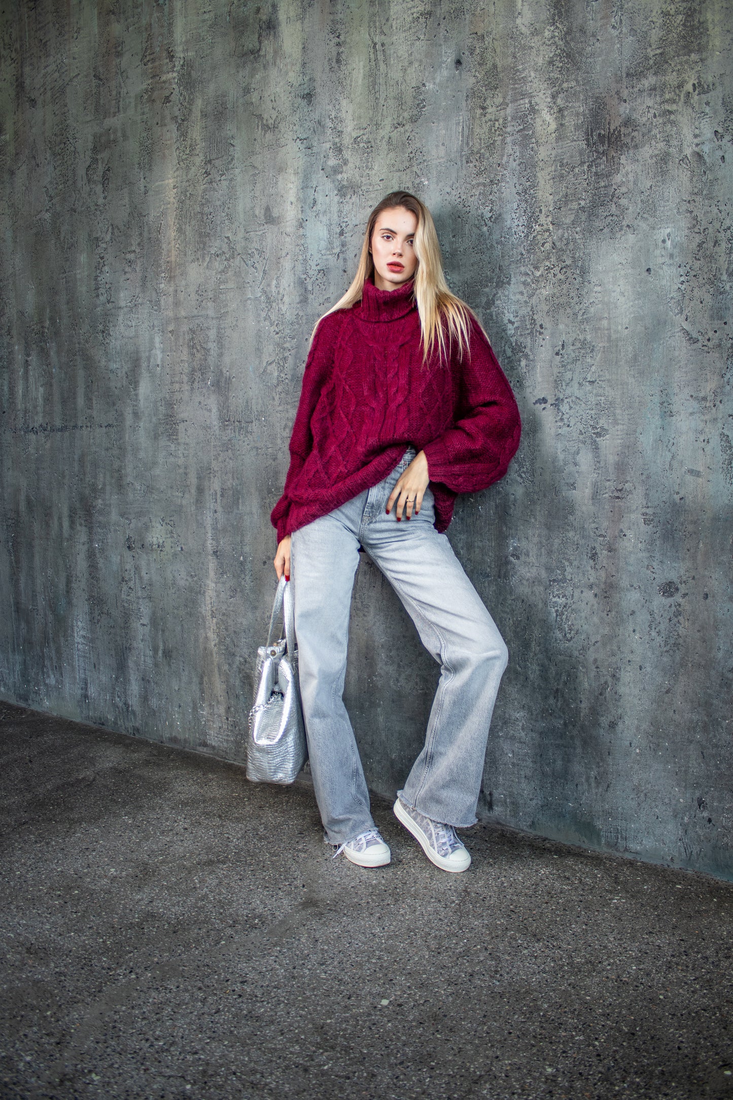 Bordeaux Oversized Mohair Sweater – Chunky Knit Turtleneck | Handmade Marsala Jumper | Cozy Winter Knitwear