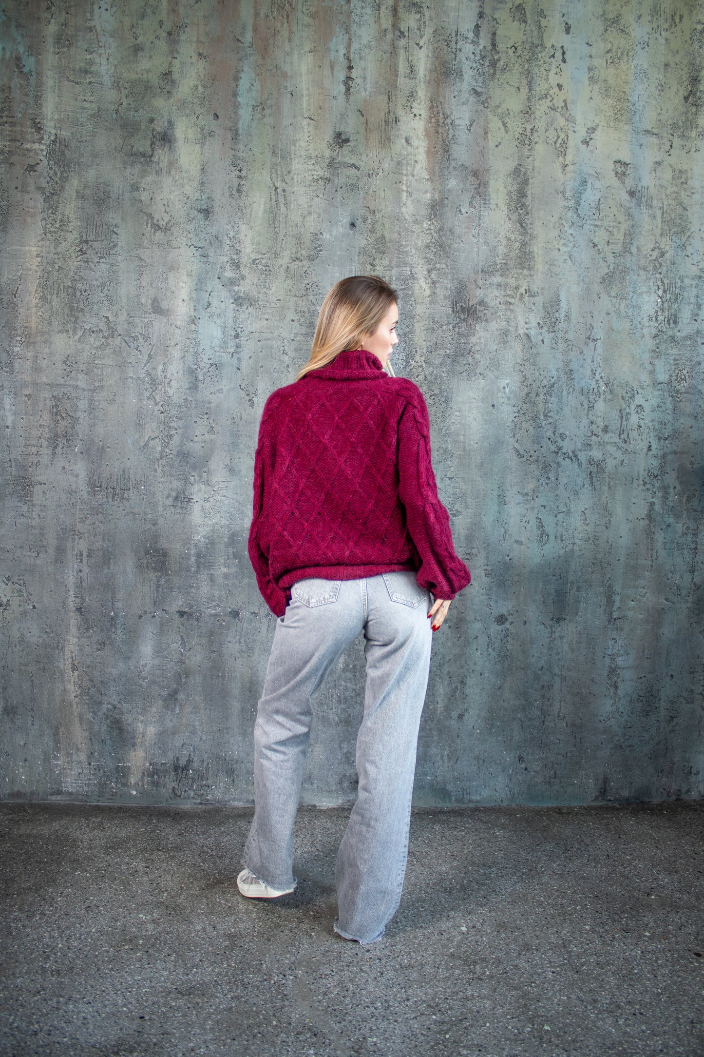 Bordeaux Oversized Mohair Sweater – Chunky Knit Turtleneck | Handmade Marsala Jumper | Cozy Winter Knitwear