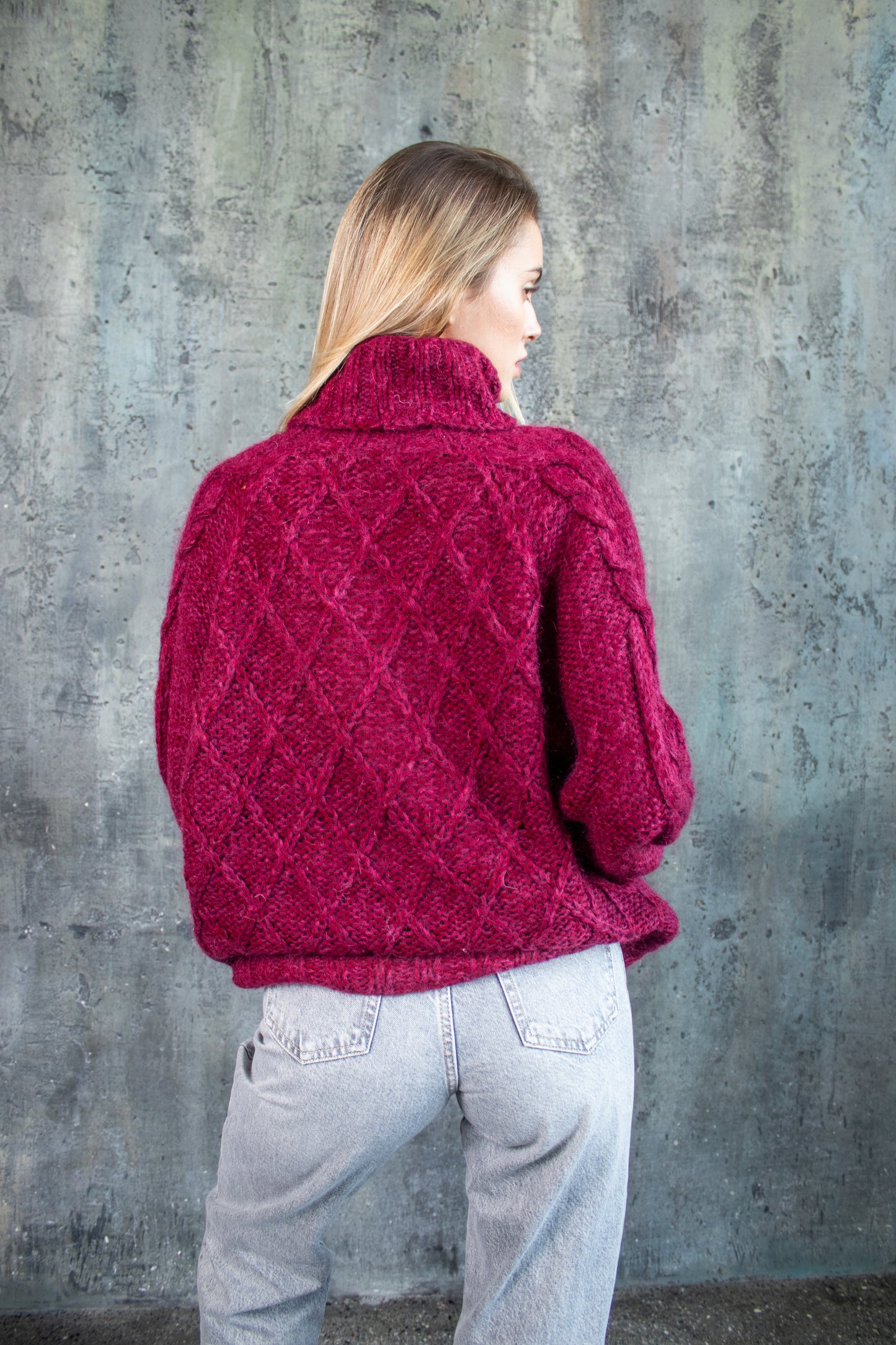 Bordeaux Oversized Mohair Sweater – Chunky Knit Turtleneck | Handmade Marsala Jumper | Cozy Winter Knitwear