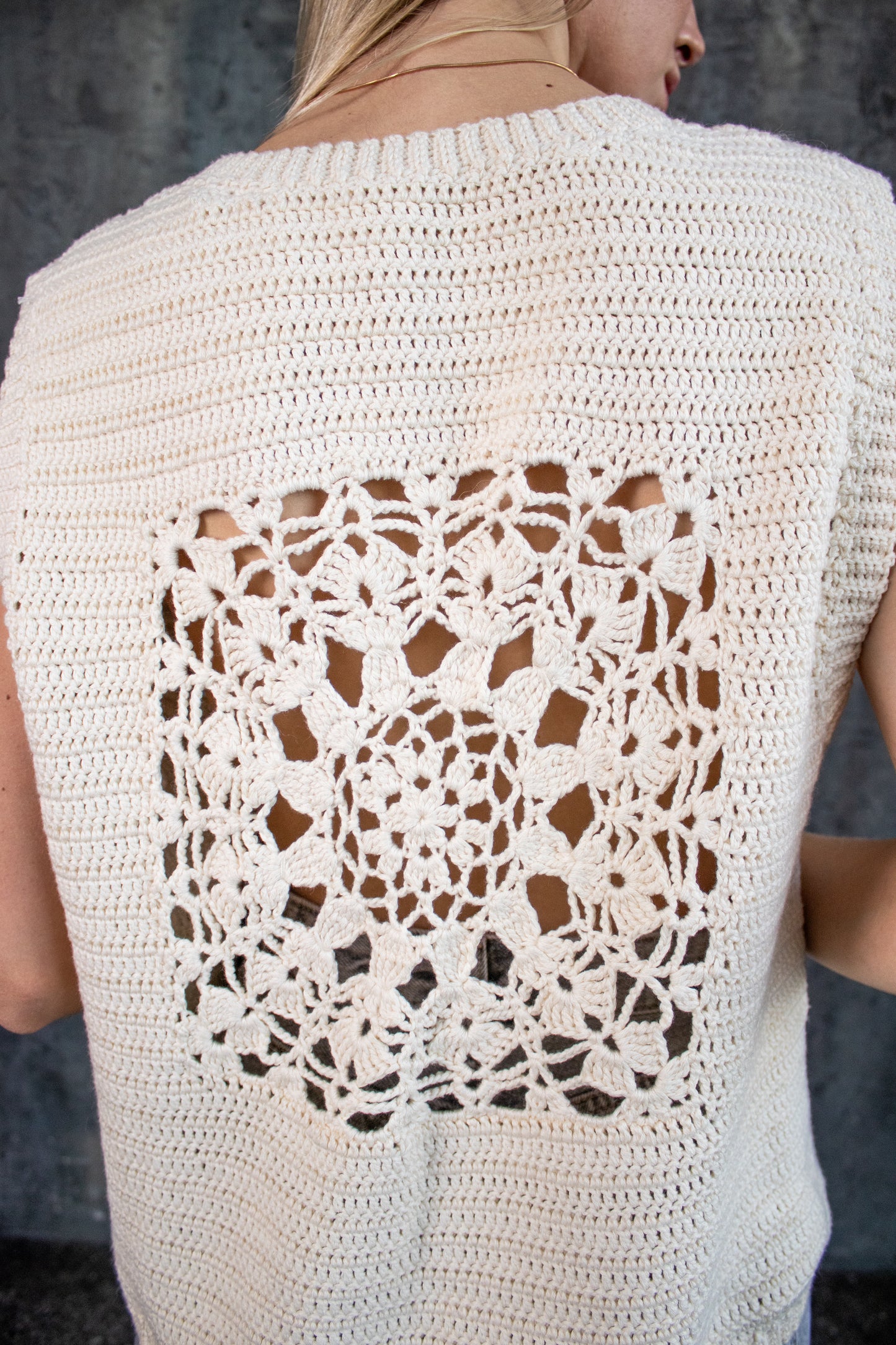 Ivory Crochet Summer Vest – Handmade Boho Cotton Knit Waistcoat