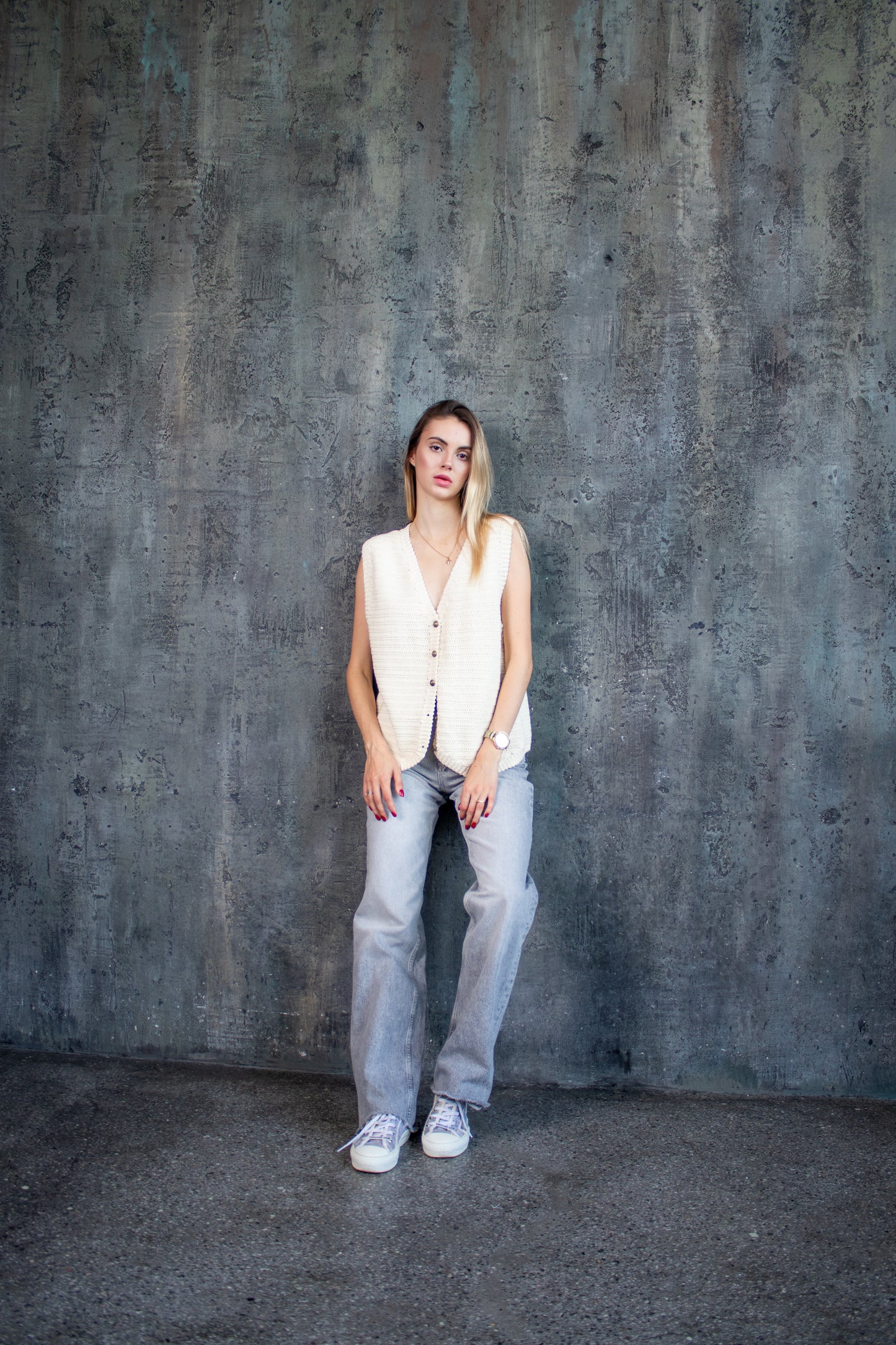 Ivory Crochet Summer Vest – Handmade Boho Cotton Knit Waistcoat