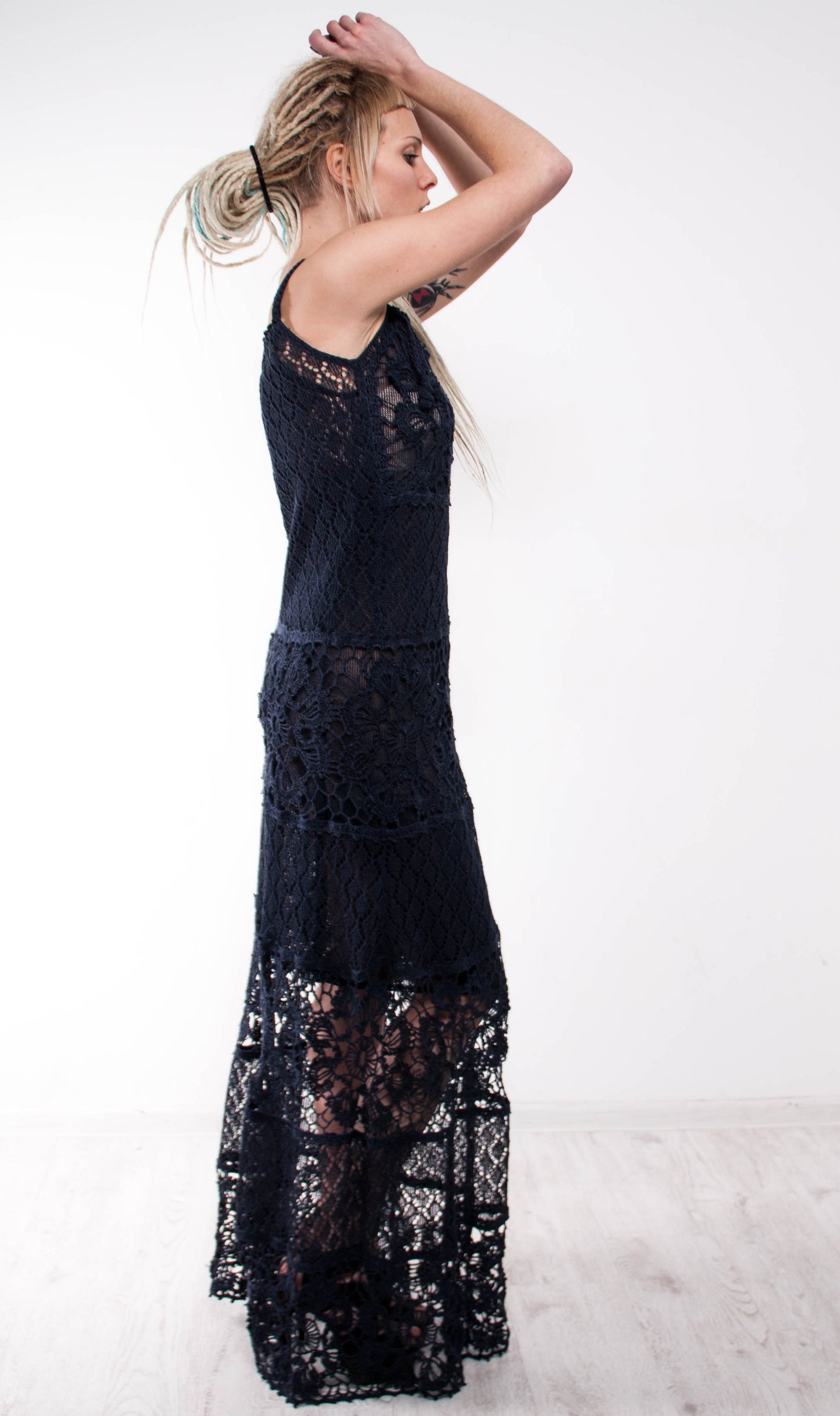 Black Crochet Maxi Sundress – Handmade Sleeveless Knit Dress | Boho Summer Dress | Evening Beachwear