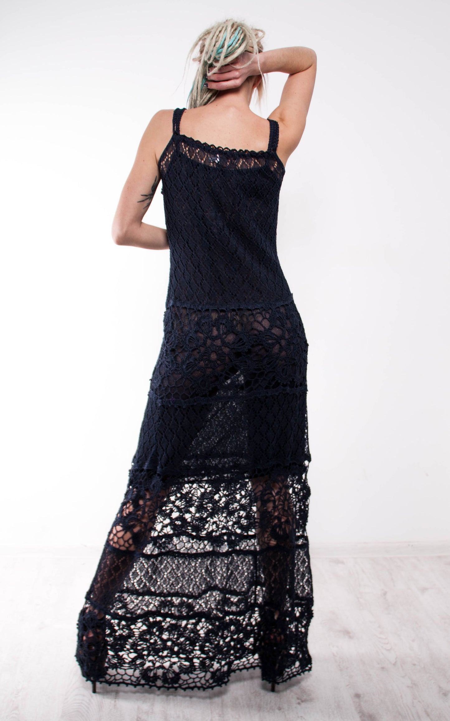 Black Crochet Maxi Sundress – Handmade Sleeveless Knit Dress | Boho Summer Dress | Evening Beachwear