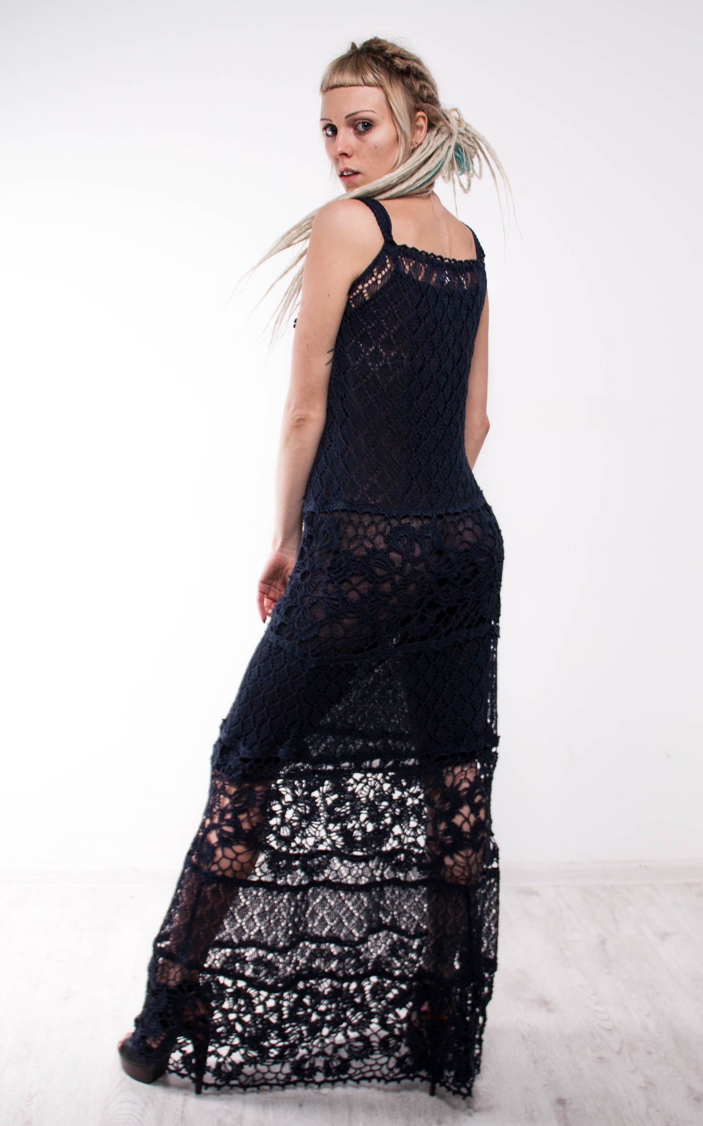 Black Crochet Maxi Sundress – Handmade Sleeveless Knit Dress | Boho Summer Dress | Evening Beachwear