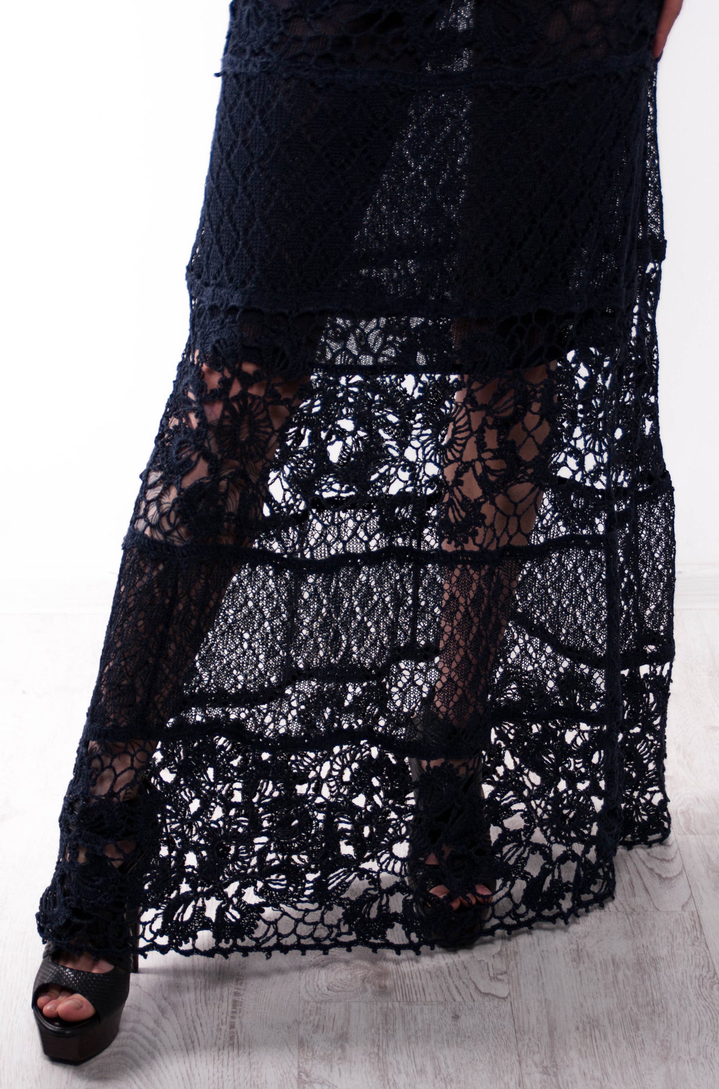 Black Crochet Maxi Sundress – Handmade Sleeveless Knit Dress | Boho Summer Dress | Evening Beachwear