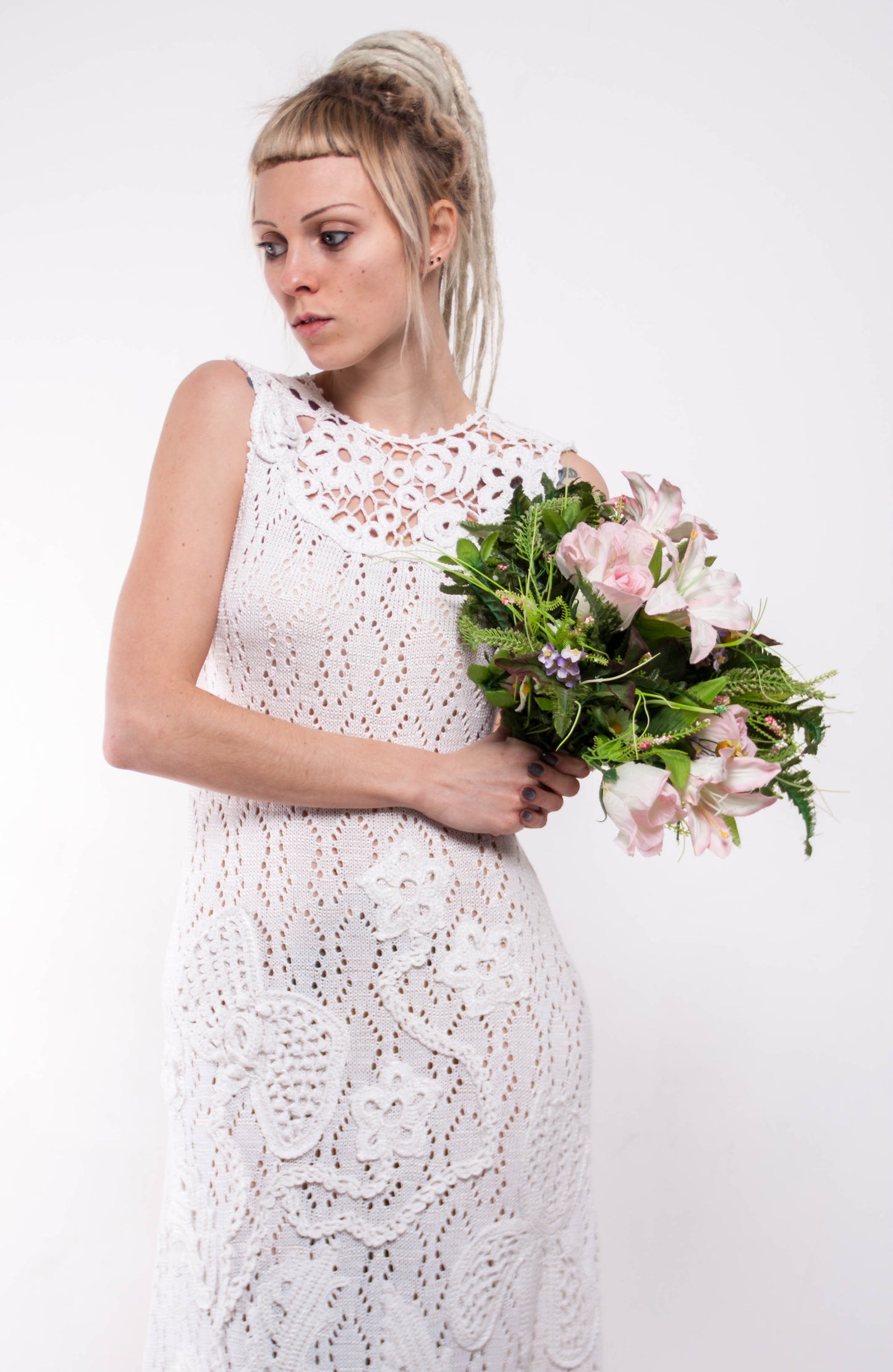 Handmade White Crochet Maxi Dress – Lacy Viscose Beachwear & Boho Wedding Sundress