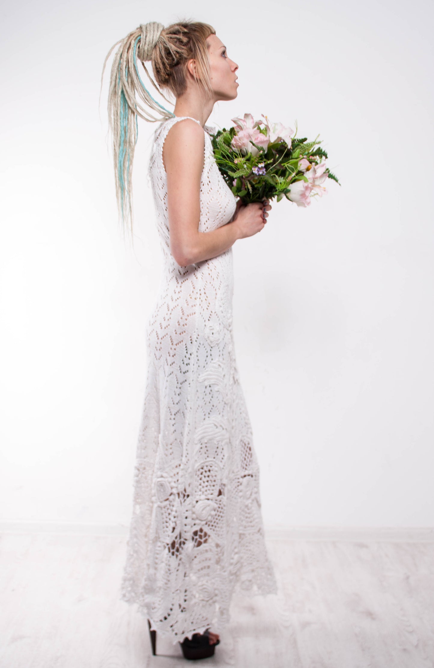 Handmade White Crochet Maxi Dress – Lacy Viscose Beachwear & Boho Wedding Sundress