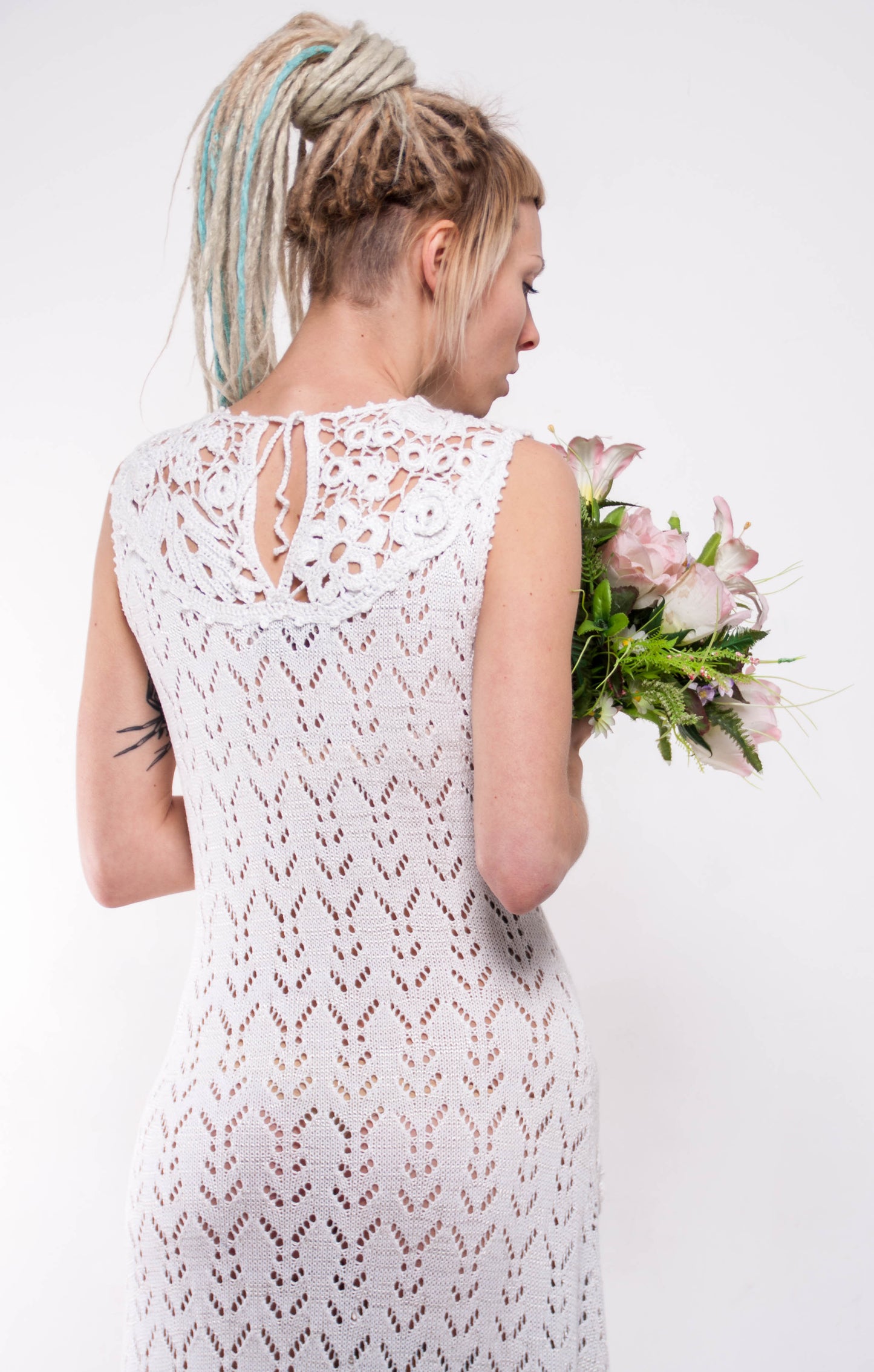 Handmade White Crochet Maxi Dress – Lacy Viscose Beachwear & Boho Wedding Sundress