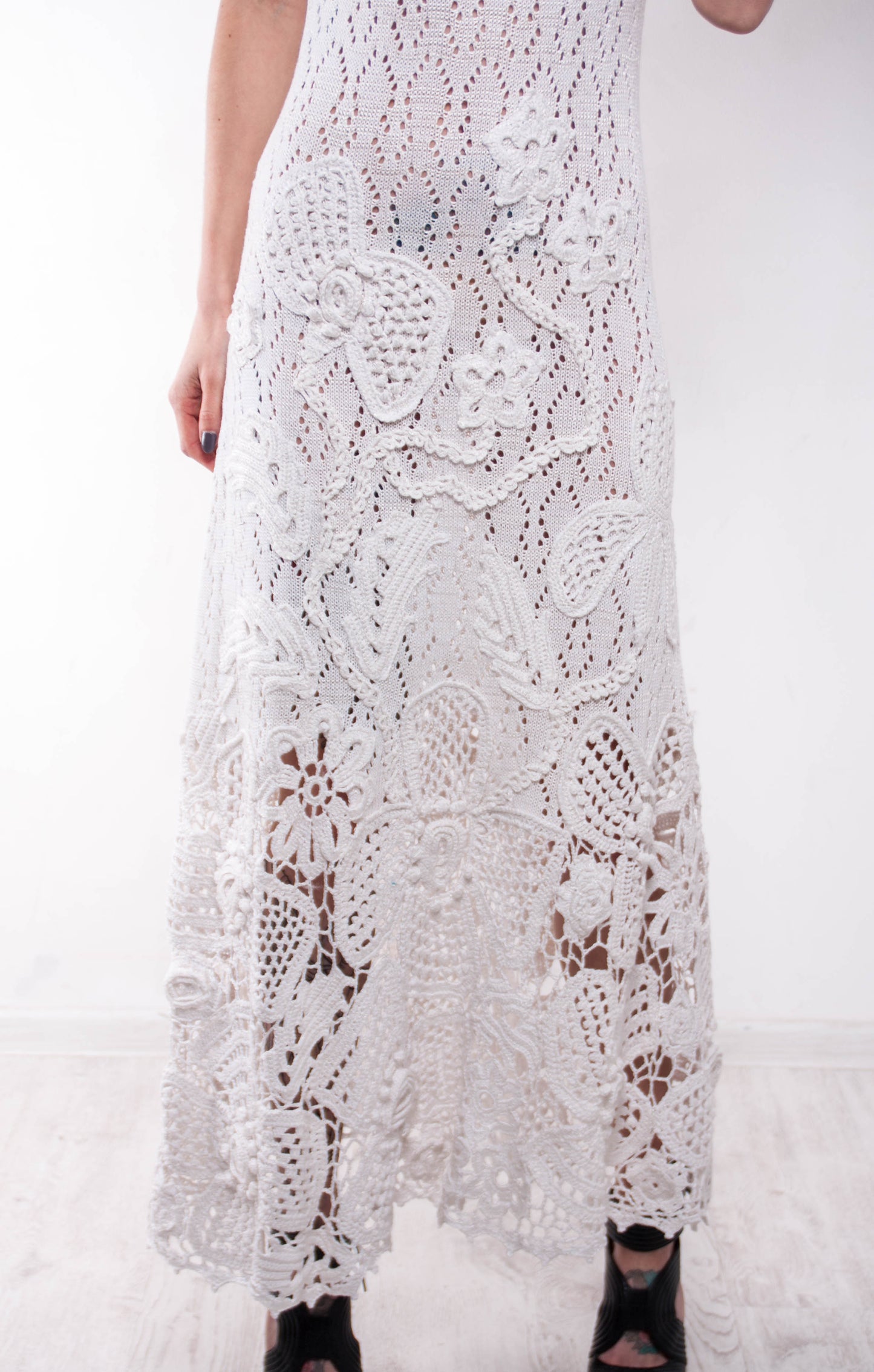 Handmade White Crochet Maxi Dress – Lacy Viscose Beachwear & Boho Wedding Sundress