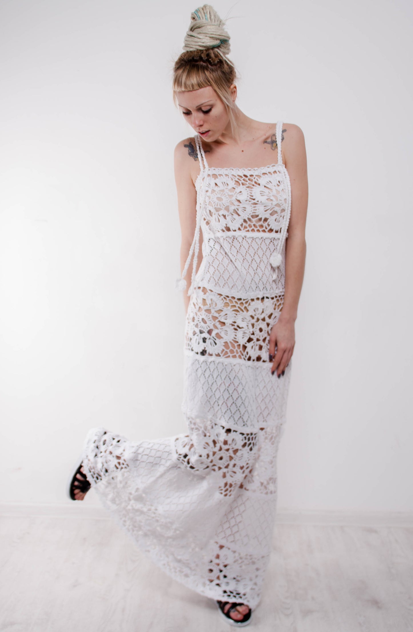 White Crochet Maxi Dress – Handmade Lace Cotton Beach Sundress
