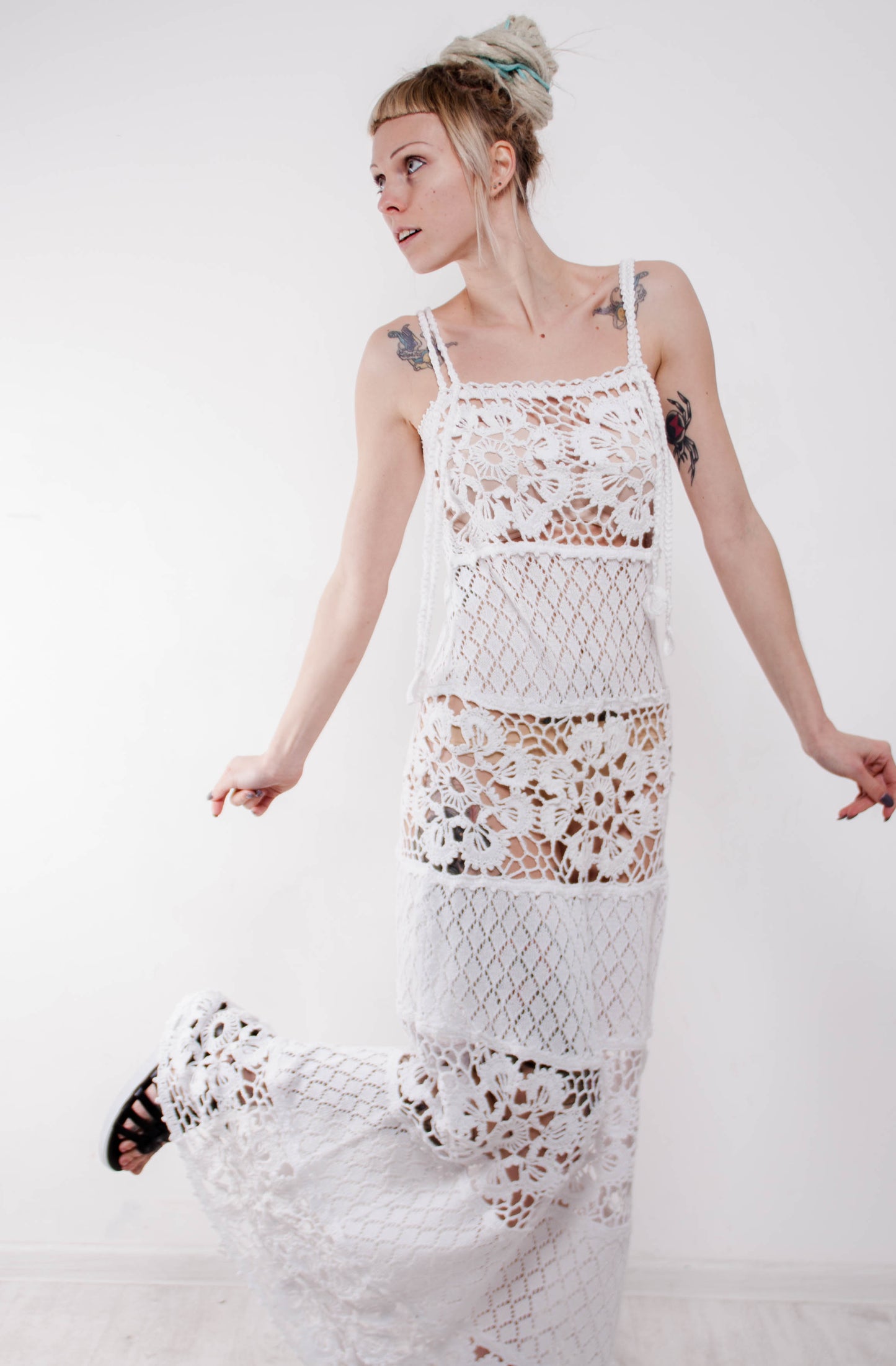 White Crochet Maxi Dress – Handmade Lace Cotton Beach Sundress