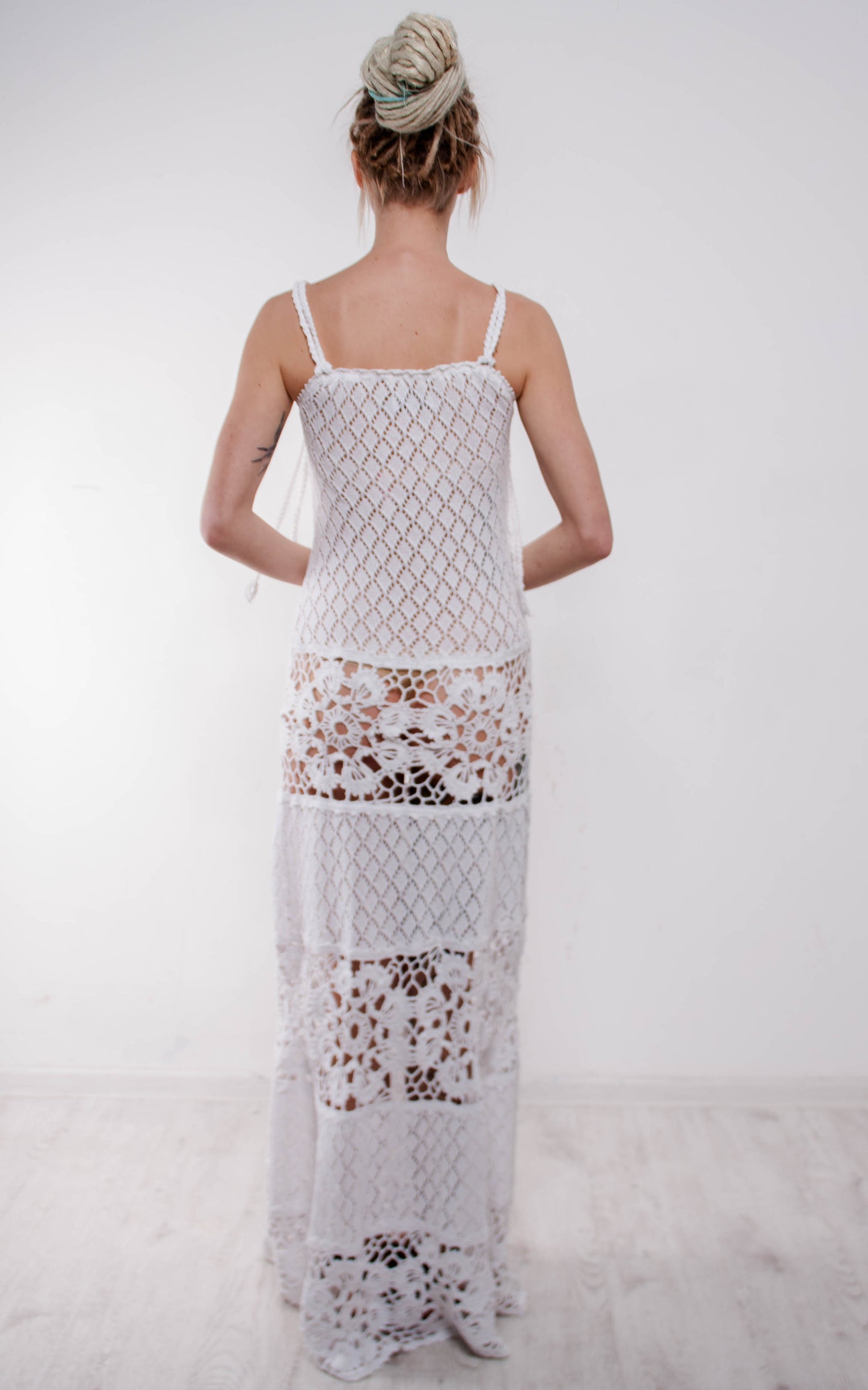 White Crochet Maxi Dress – Handmade Lace Cotton Beach Sundress