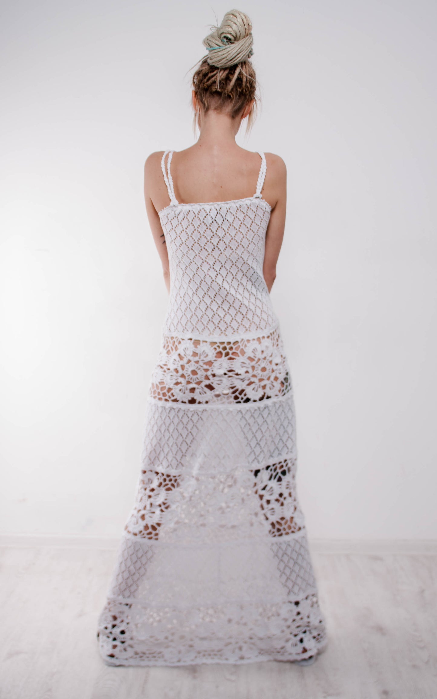 White Crochet Maxi Dress – Handmade Lace Cotton Beach Sundress