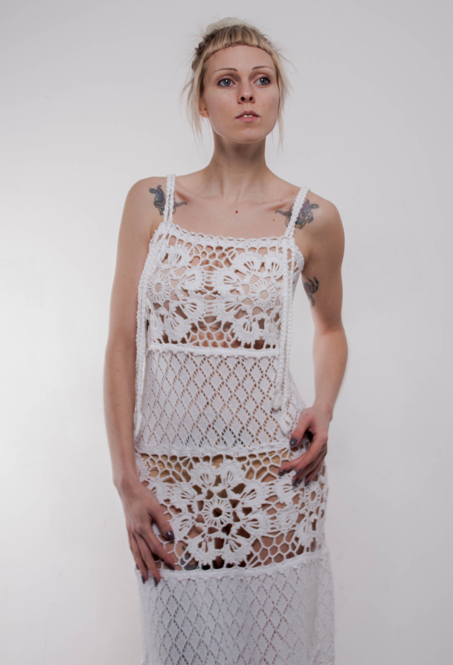 White Crochet Maxi Dress – Handmade Lace Cotton Beach Sundress