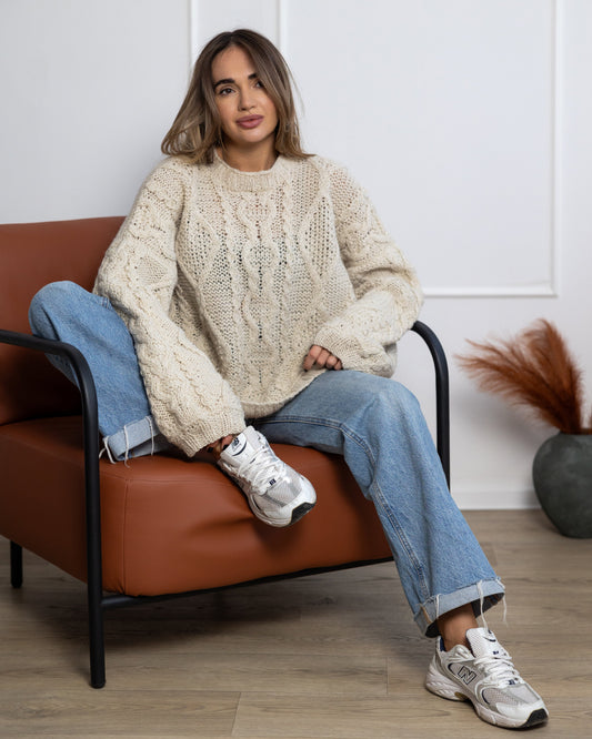 Ivory oversized knit sweater hand knitted alpaca wool jumper