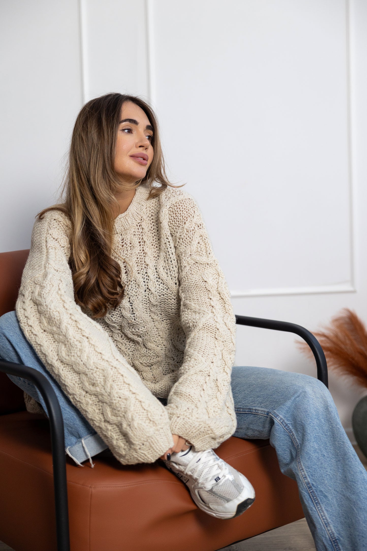 Ivory hand knitted sweater oversized modern knit design