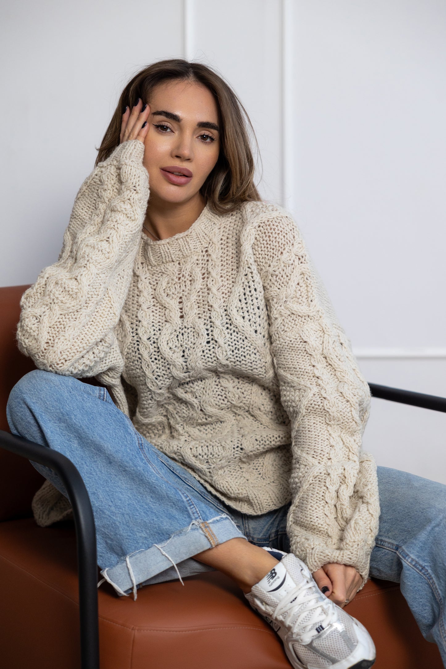 Handcrafted oversized knit jumper ivory winter style