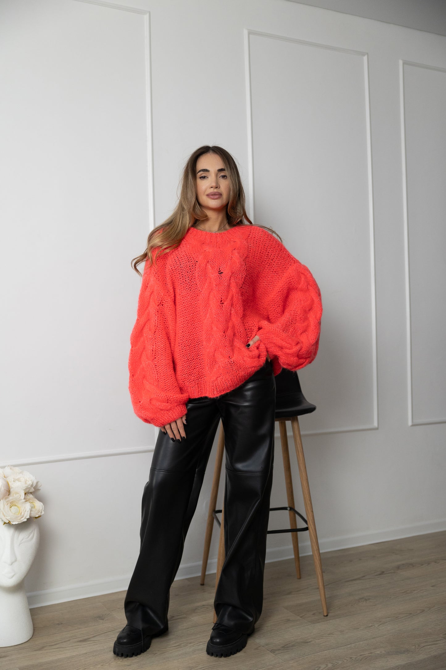 Handmade Oversized Scarlet Mohair Sweater – Wool Blend Knit Jumper, Red Chunky Pullover