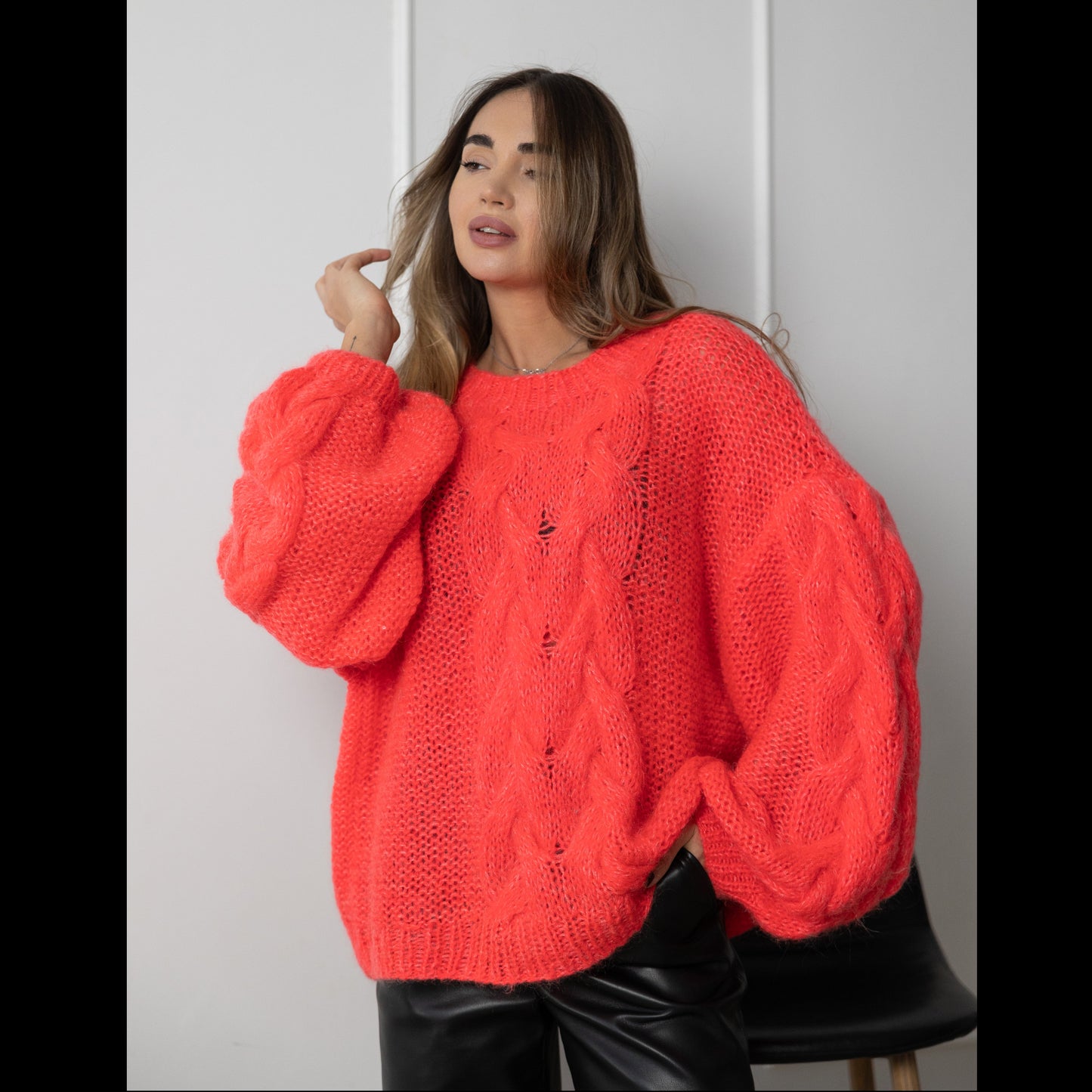 Handmade Oversized Scarlet Mohair Sweater – Wool Blend Knit Jumper, Red Chunky Pullover