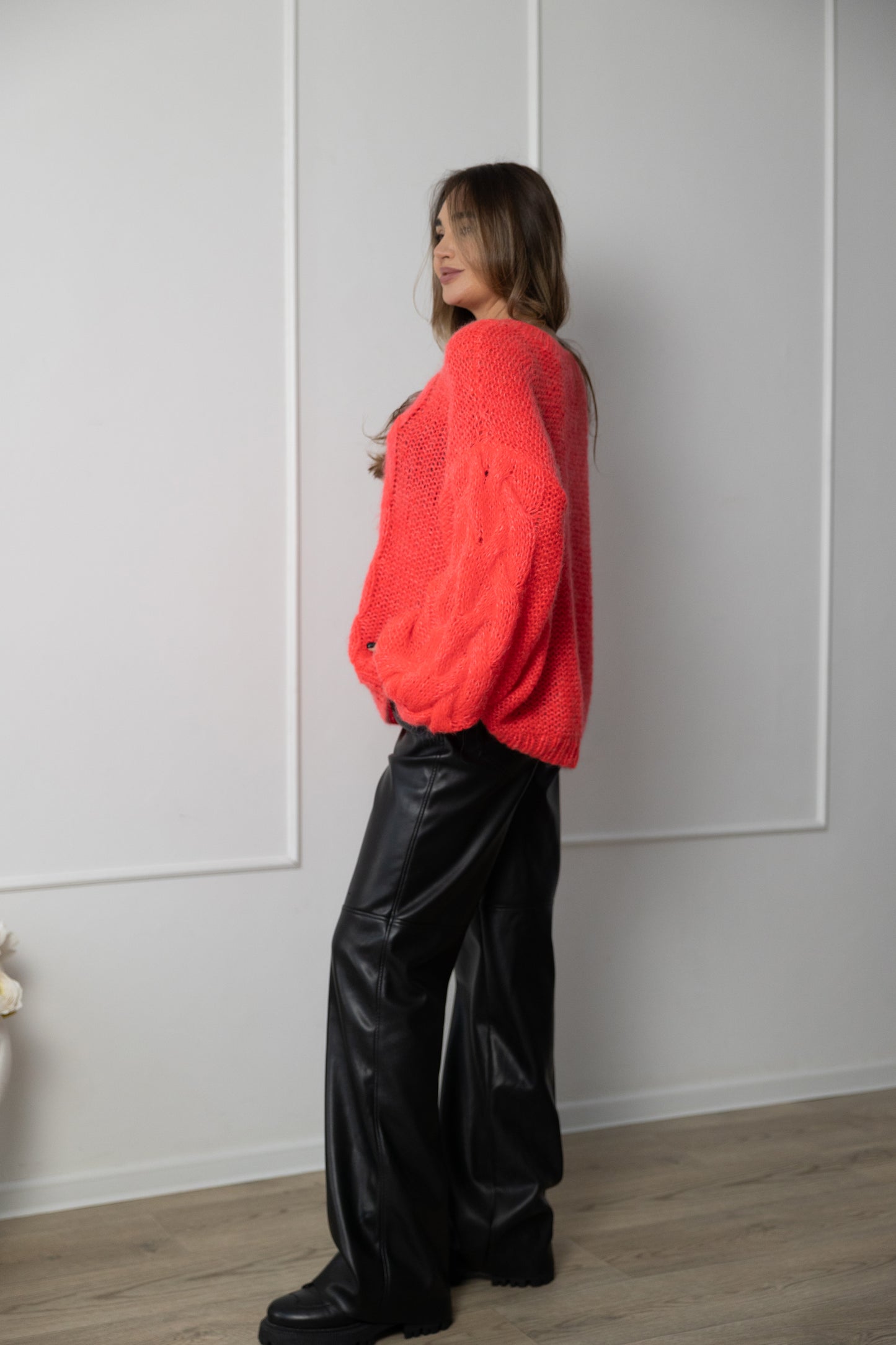 Handmade Oversized Scarlet Mohair Sweater – Wool Blend Knit Jumper, Red Chunky Pullover