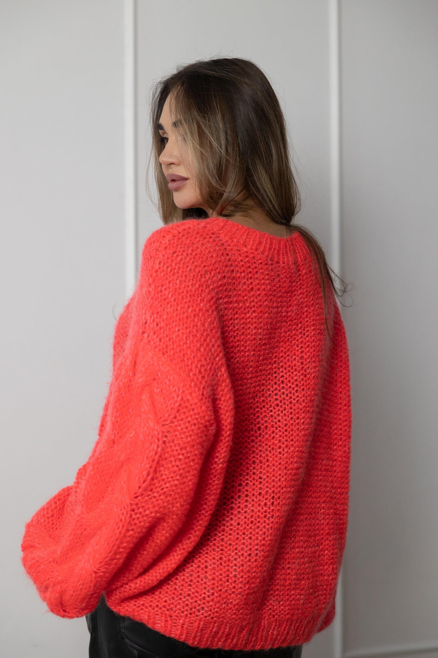 Handmade Oversized Scarlet Mohair Sweater – Wool Blend Knit Jumper, Red Chunky Pullover