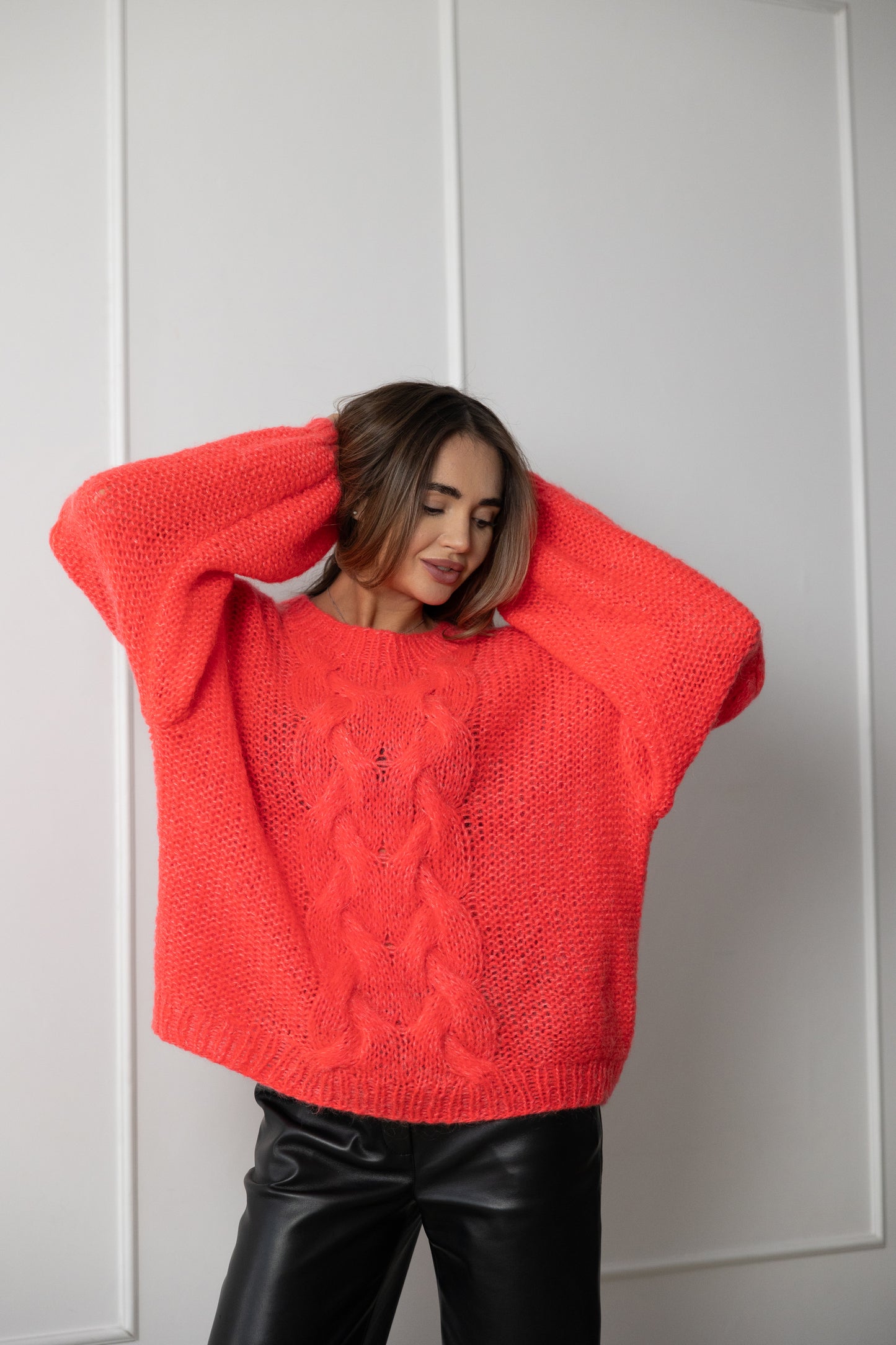 Handmade Oversized Scarlet Mohair Sweater – Wool Blend Knit Jumper, Red Chunky Pullover