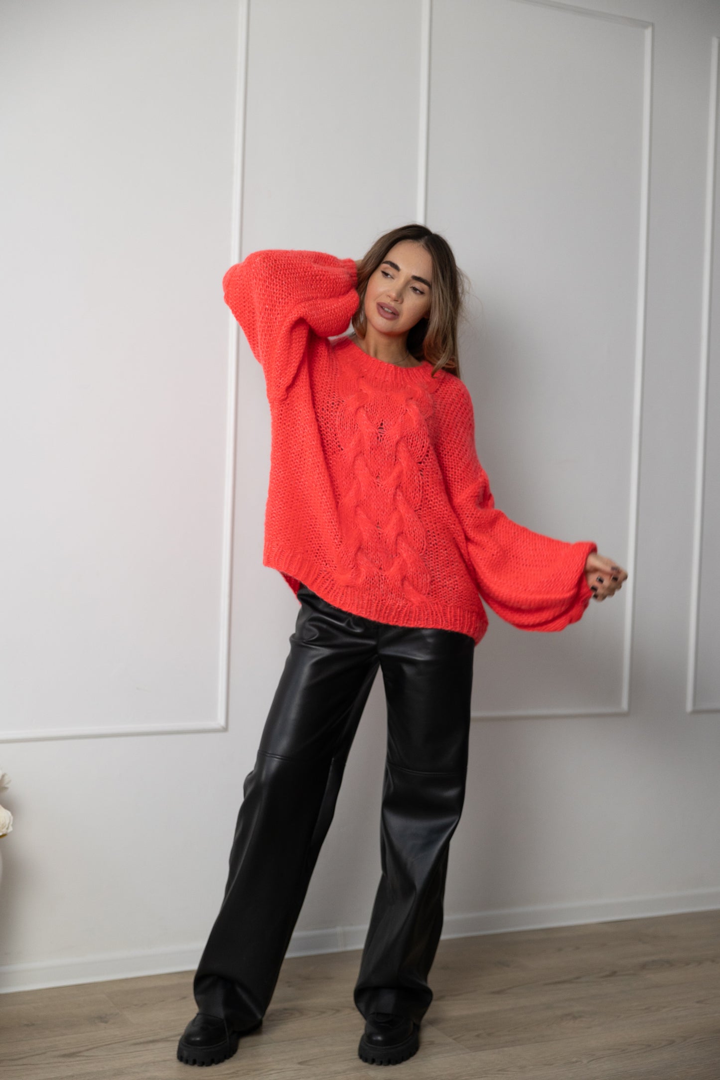 Handmade Oversized Scarlet Mohair Sweater – Wool Blend Knit Jumper, Red Chunky Pullover