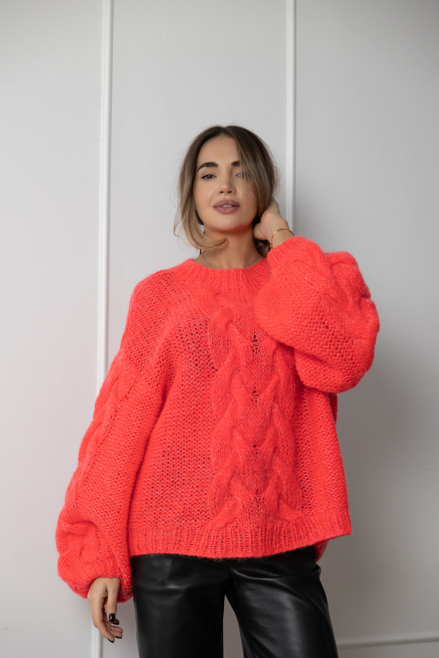 Handmade Oversized Scarlet Mohair Sweater – Wool Blend Knit Jumper, Red Chunky Pullover