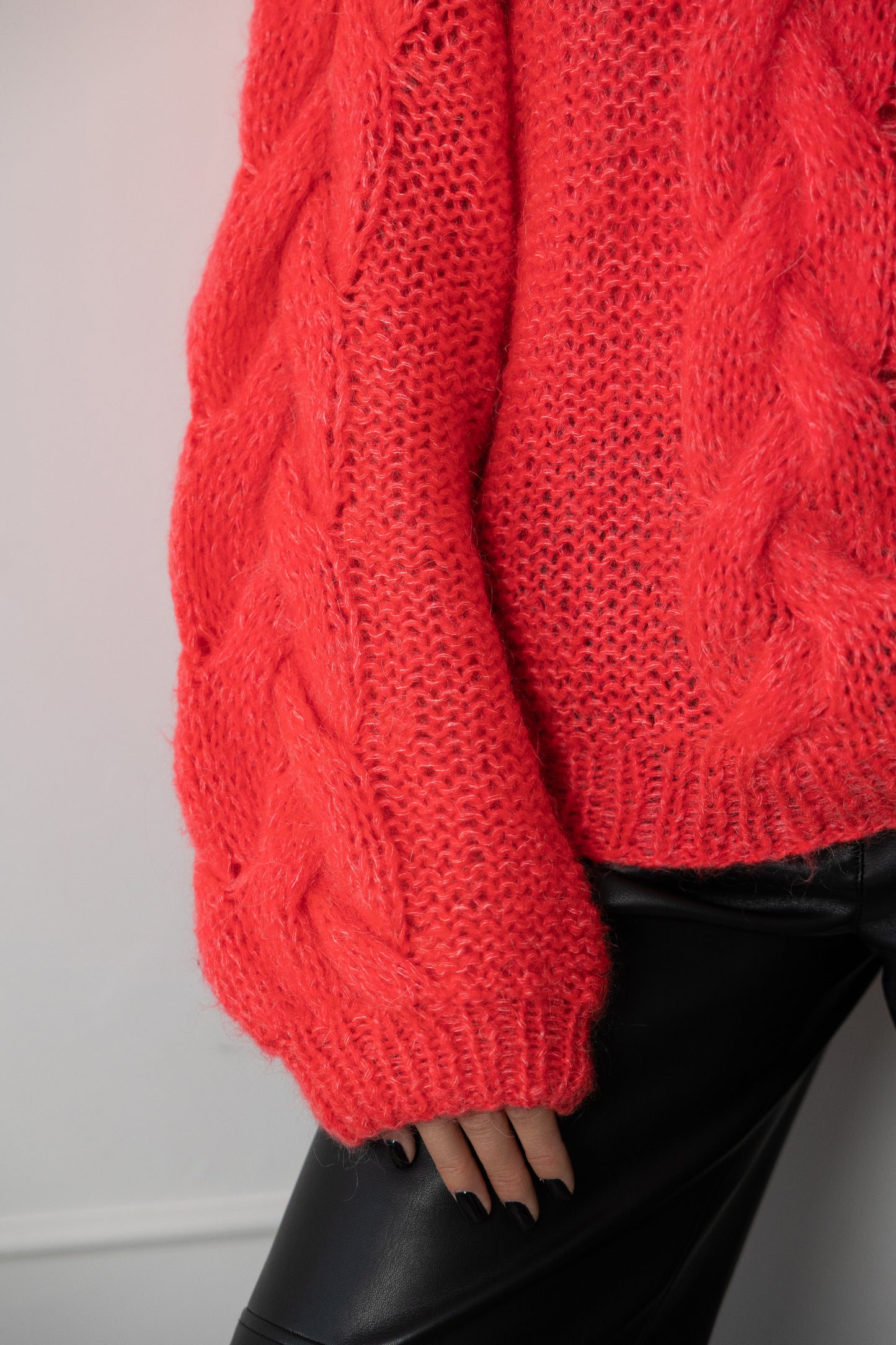 Handmade Oversized Scarlet Mohair Sweater – Wool Blend Knit Jumper, Red Chunky Pullover
