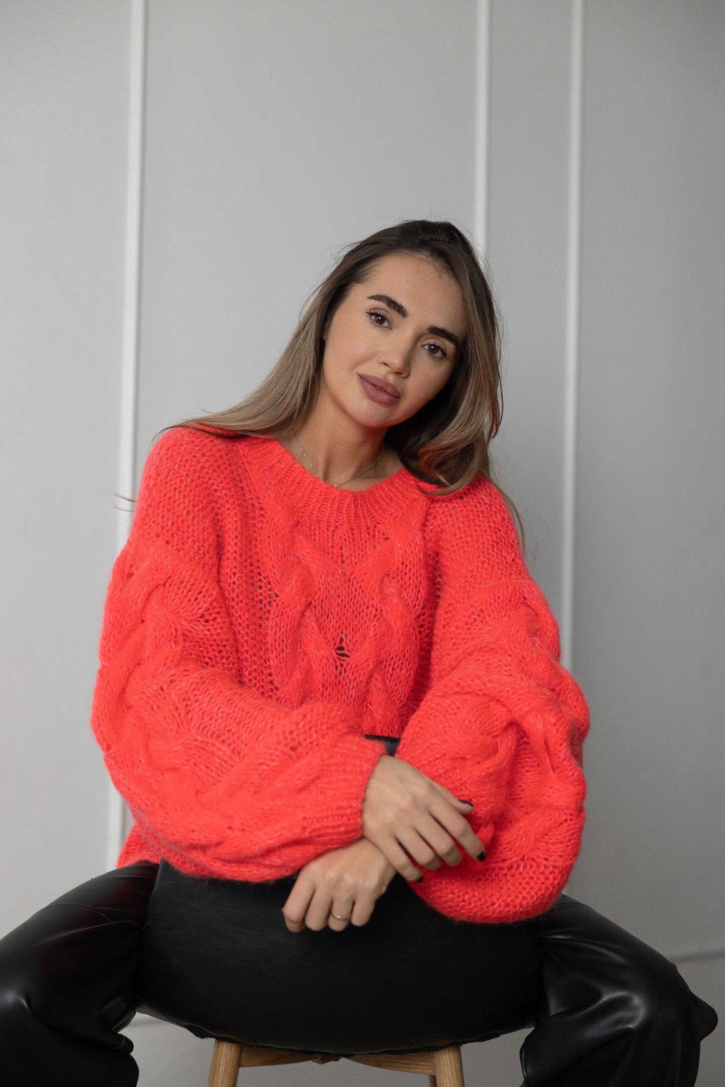 Handmade Oversized Scarlet Mohair Sweater – Wool Blend Knit Jumper, Red Chunky Pullover