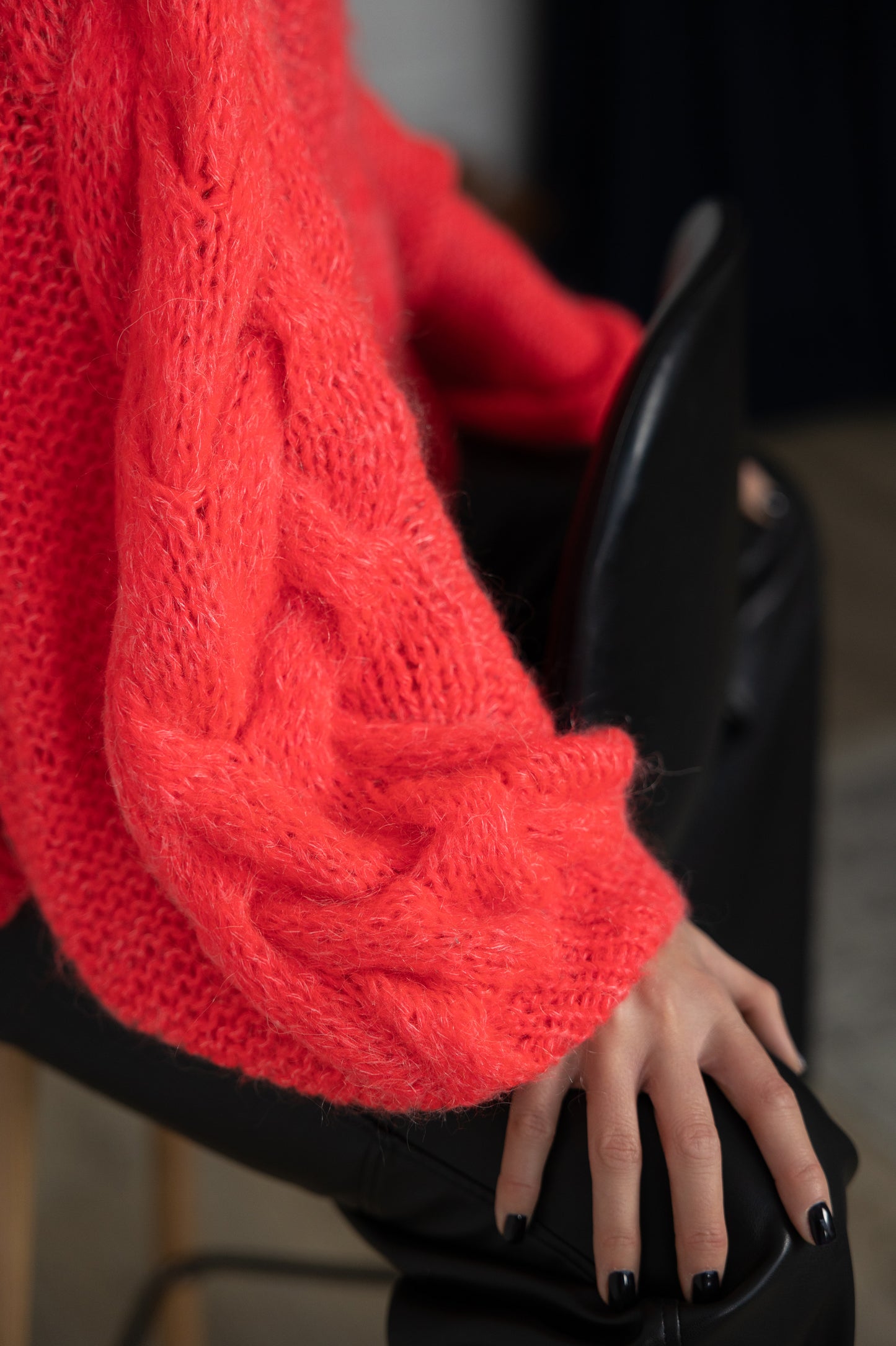 Handmade Oversized Scarlet Mohair Sweater – Wool Blend Knit Jumper, Red Chunky Pullover