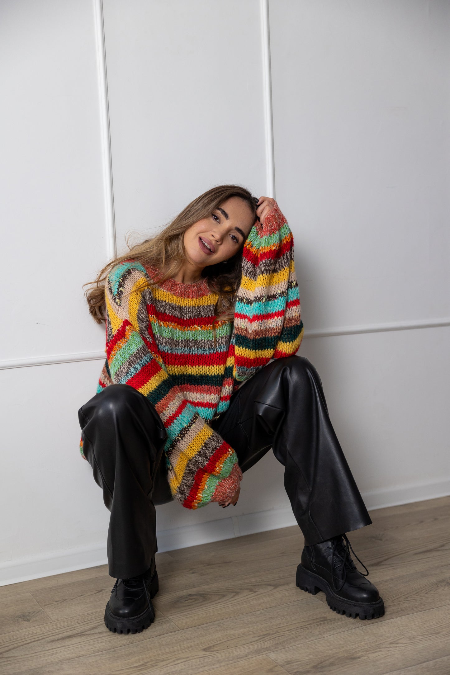Oversized Multicolor Mohair Sweater – Handmade Striped Knit Jumper, Chunky Fluffy Boho Pullover