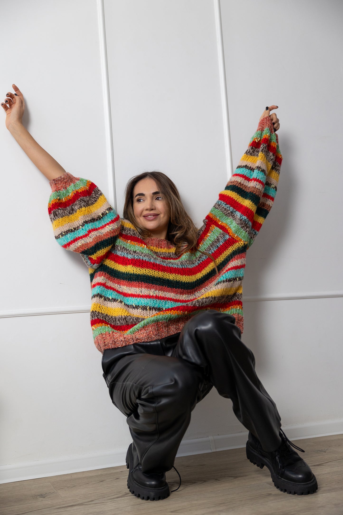Oversized Multicolor Mohair Sweater – Handmade Striped Knit Jumper, Chunky Fluffy Boho Pullover