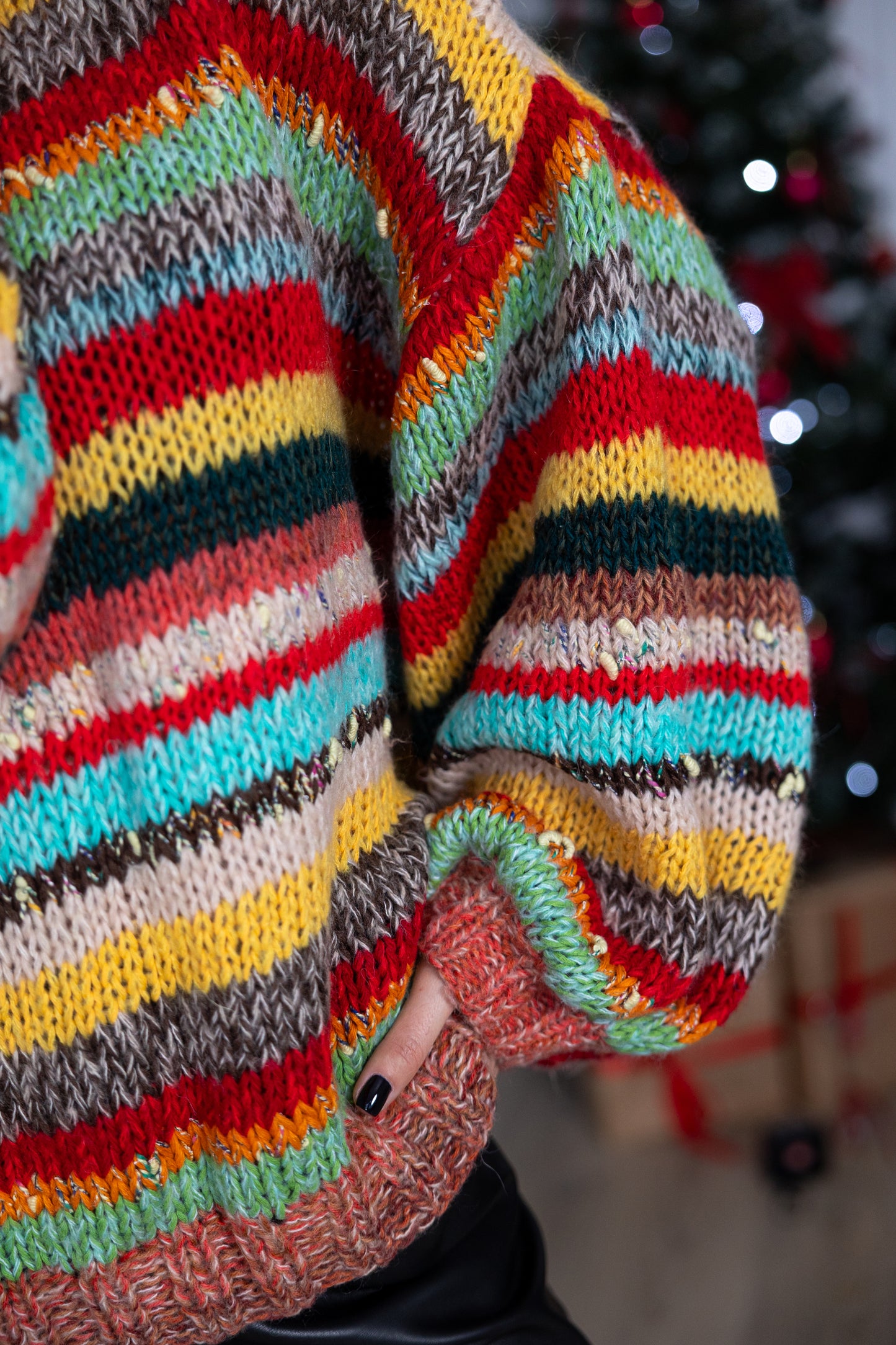 Oversized Multicolor Mohair Sweater – Handmade Striped Knit Jumper, Chunky Fluffy Boho Pullover