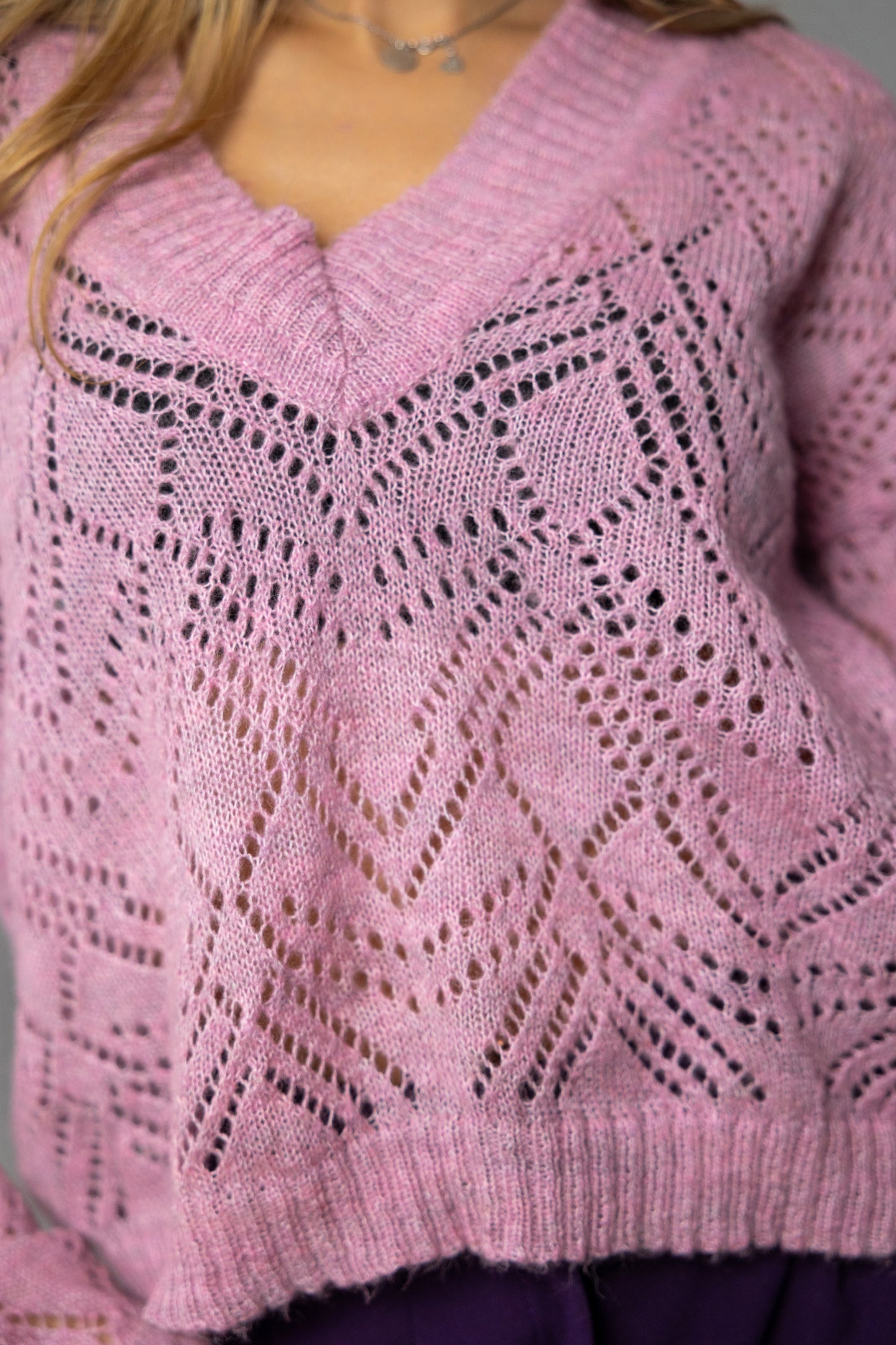 Pink Oversized V-Neck Mohair Sweater – Handmade Lacy Alpaca Knit Jumper
