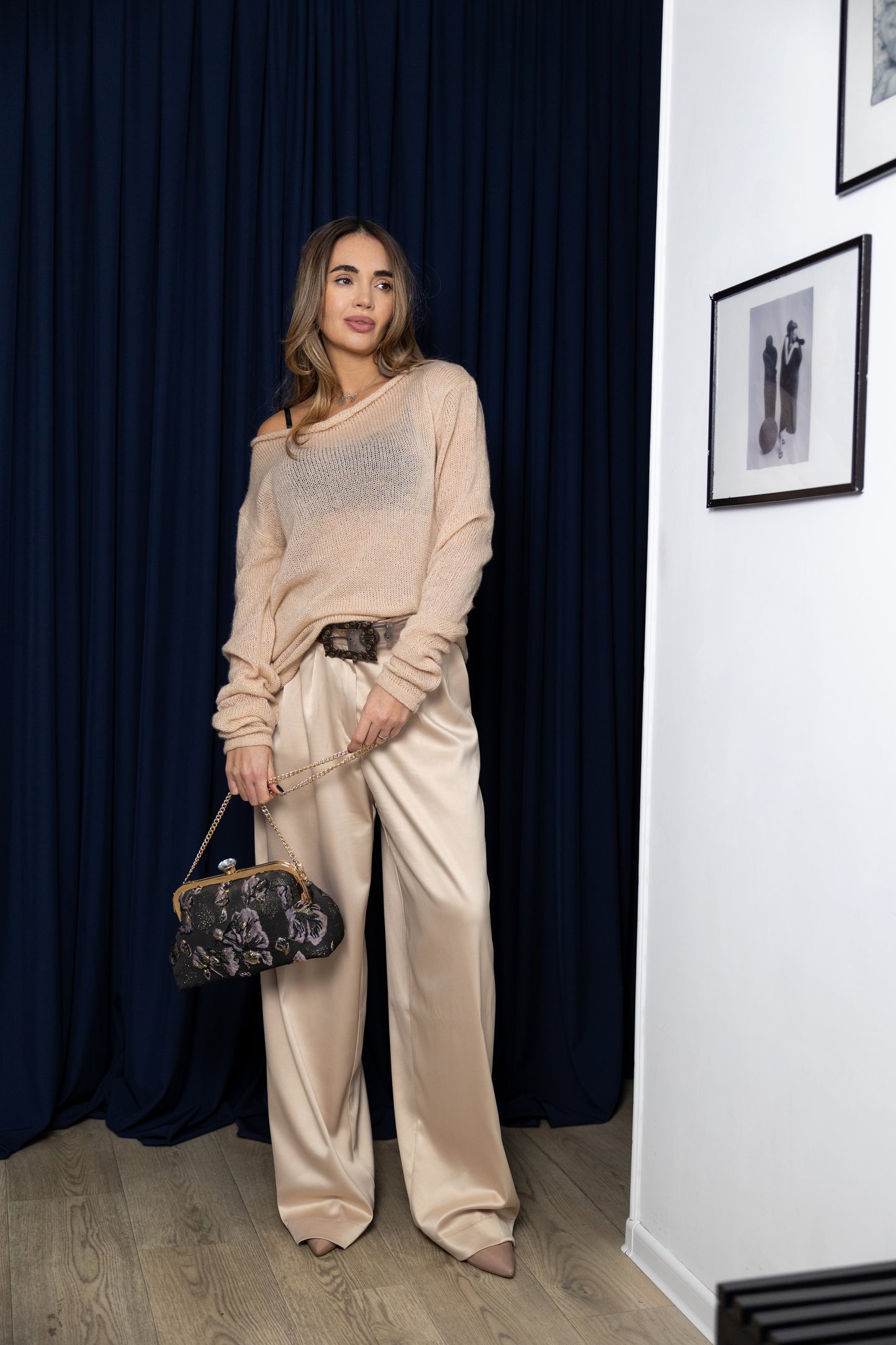 Powder Nude Oversized Mohair Sweater – Handmade Sheer Knit Jumper