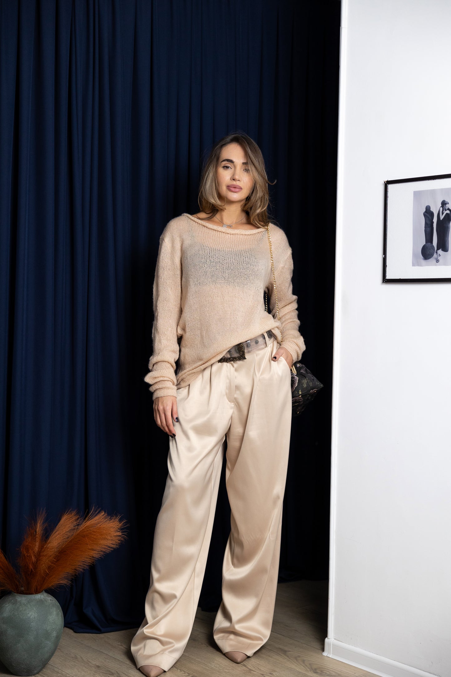 Powder Nude Oversized Mohair Sweater – Handmade Sheer Knit Jumper