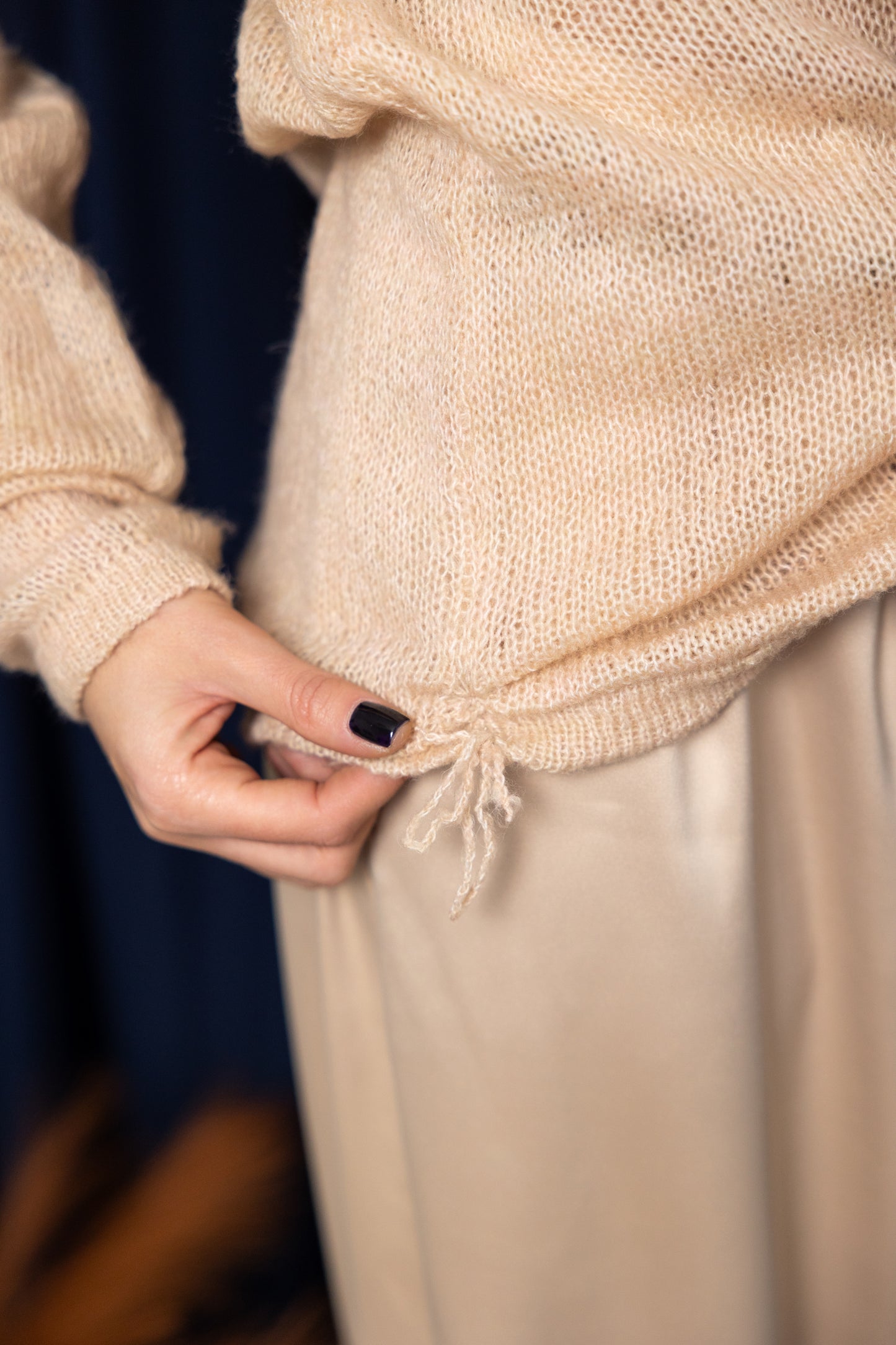 Powder Nude Oversized Mohair Sweater – Handmade Sheer Knit Jumper