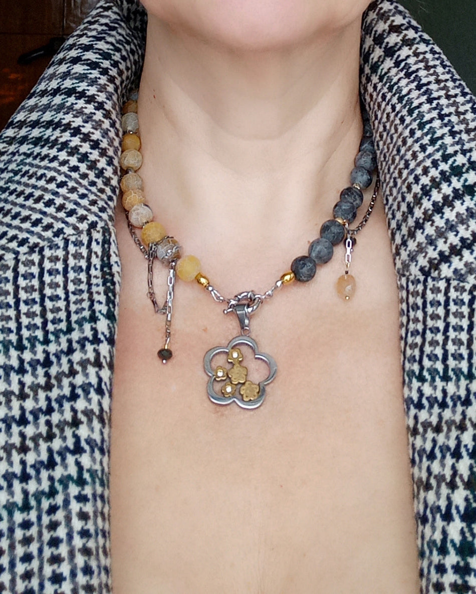 Labradorite flower agate necklace handmade gemstone jewelry choker