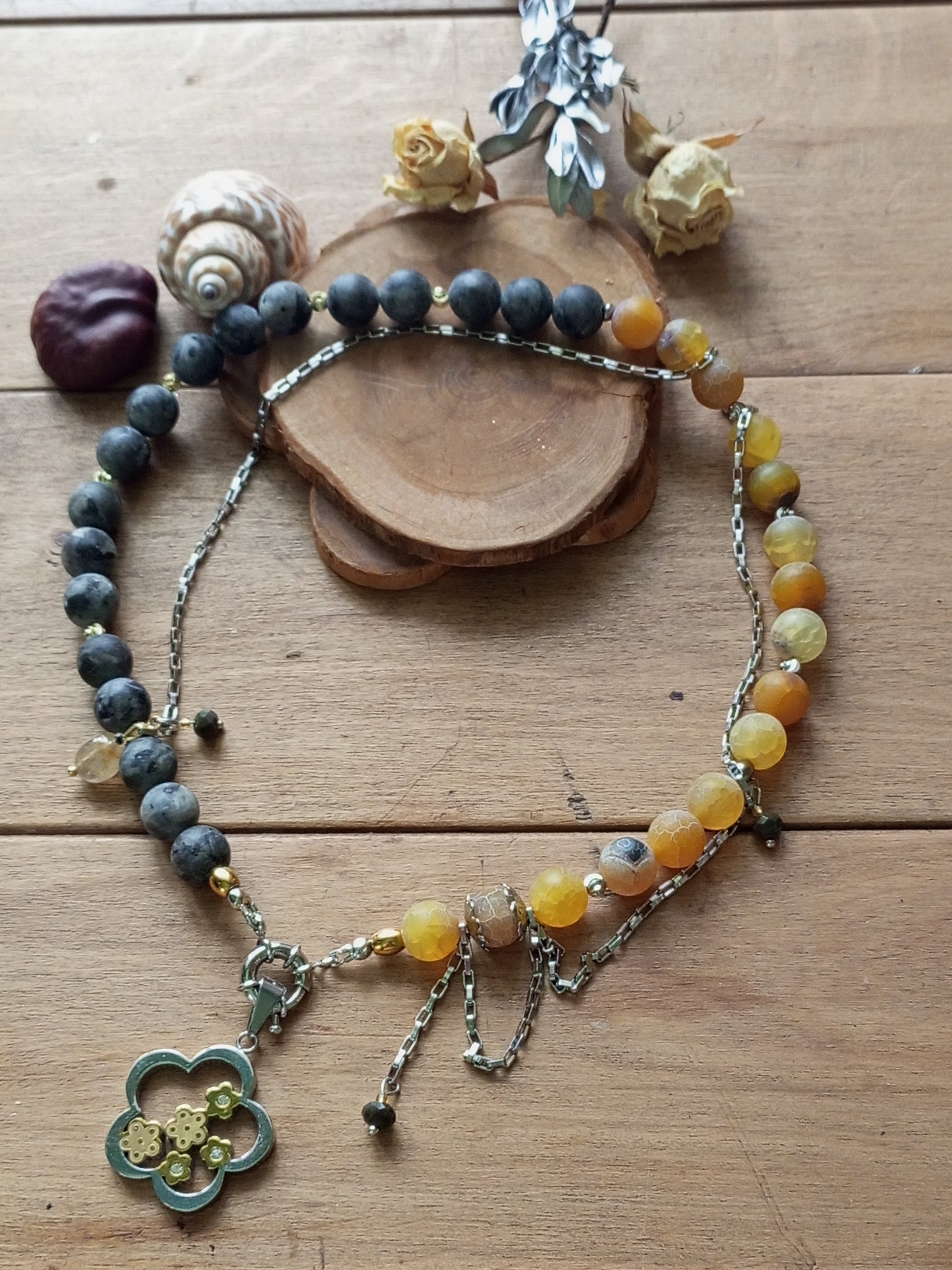 Stainless steel chain labradorite flower agate jewelry accessory