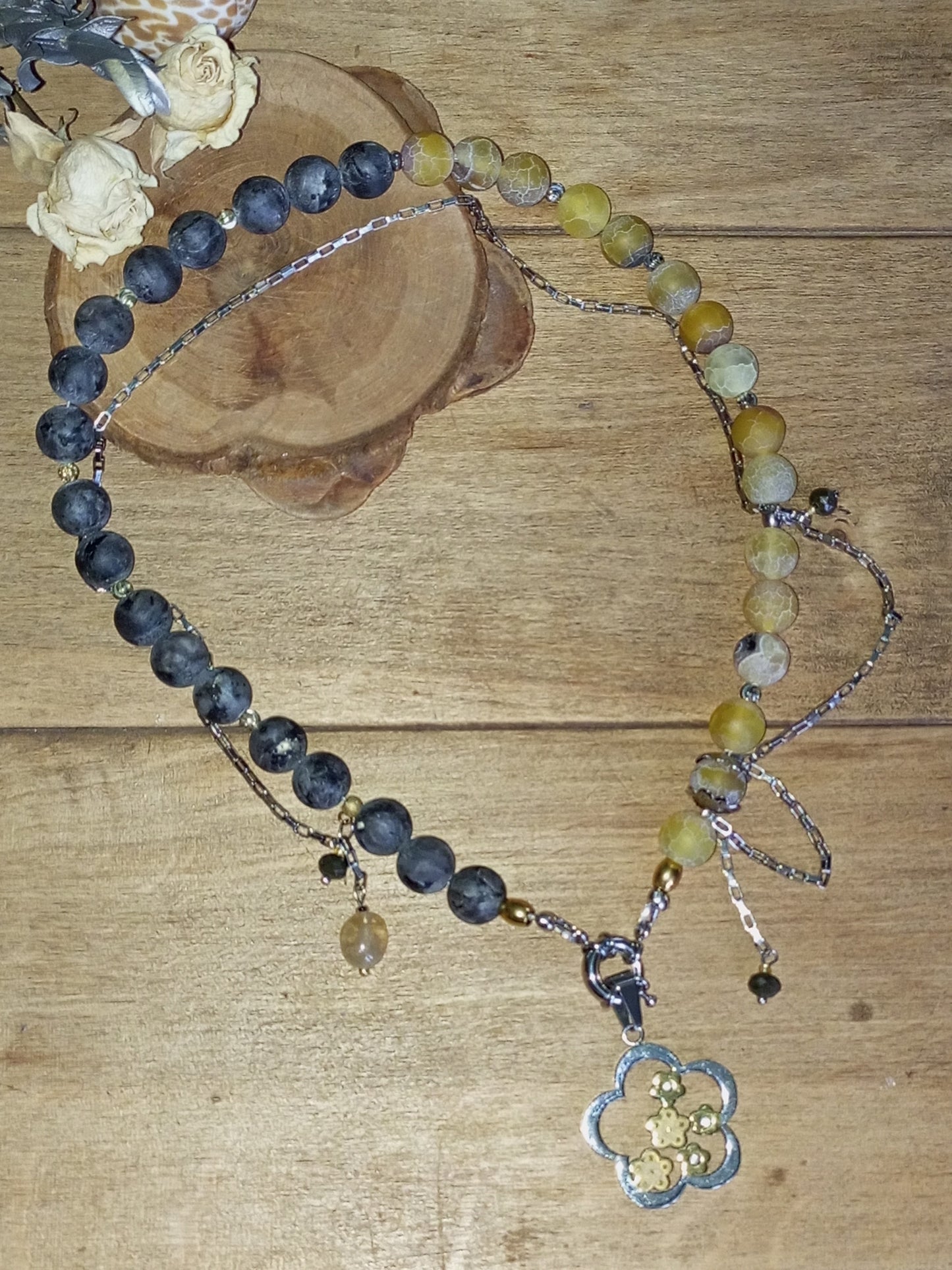 Frozy style labradorite flower agate pendant necklace handmade gift