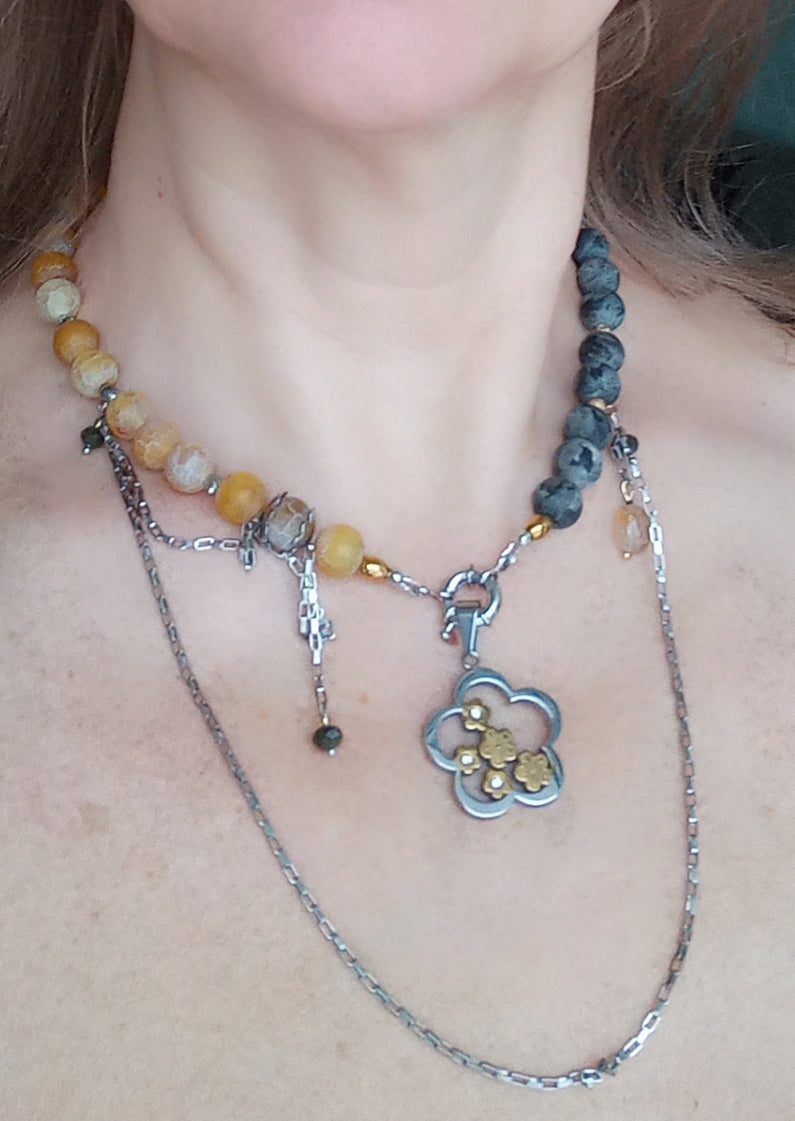 Frozy style labradorite flower agate pendant necklace handmade gift for her or gift for wife