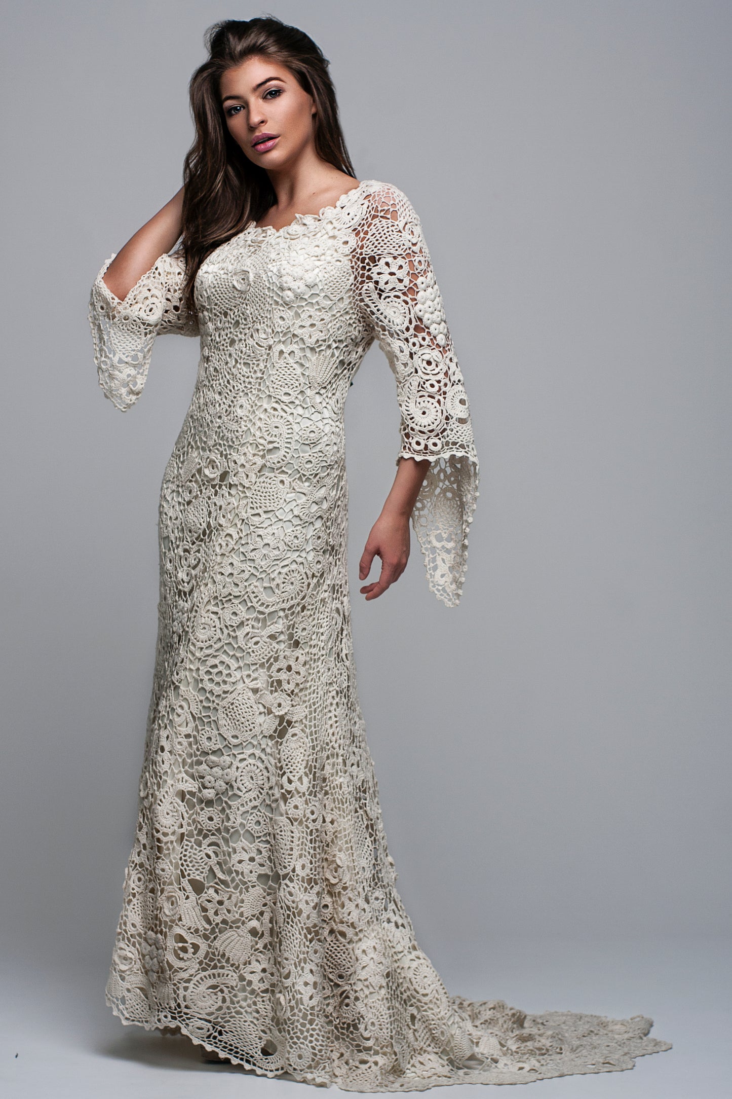 Bridal crochet dress ivory handmade lace texture