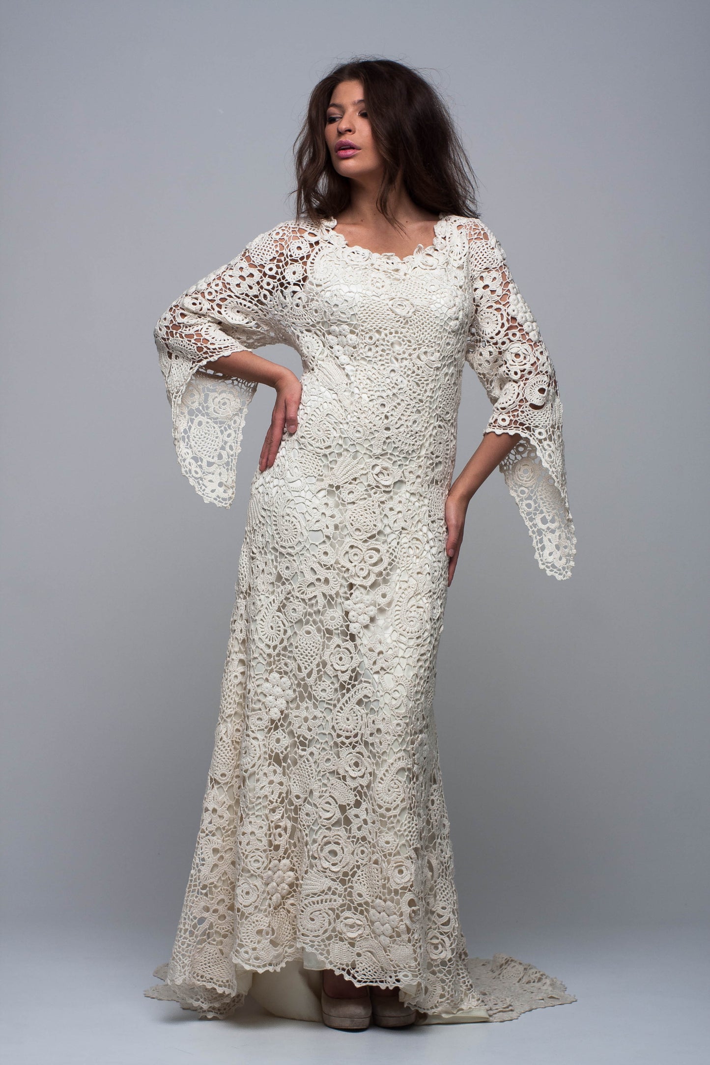 Bohemian bridal Irish lace dress handmade crochet