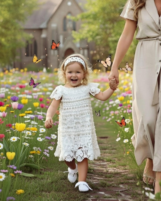 Handmade white crochet dress for girls cotton sundress