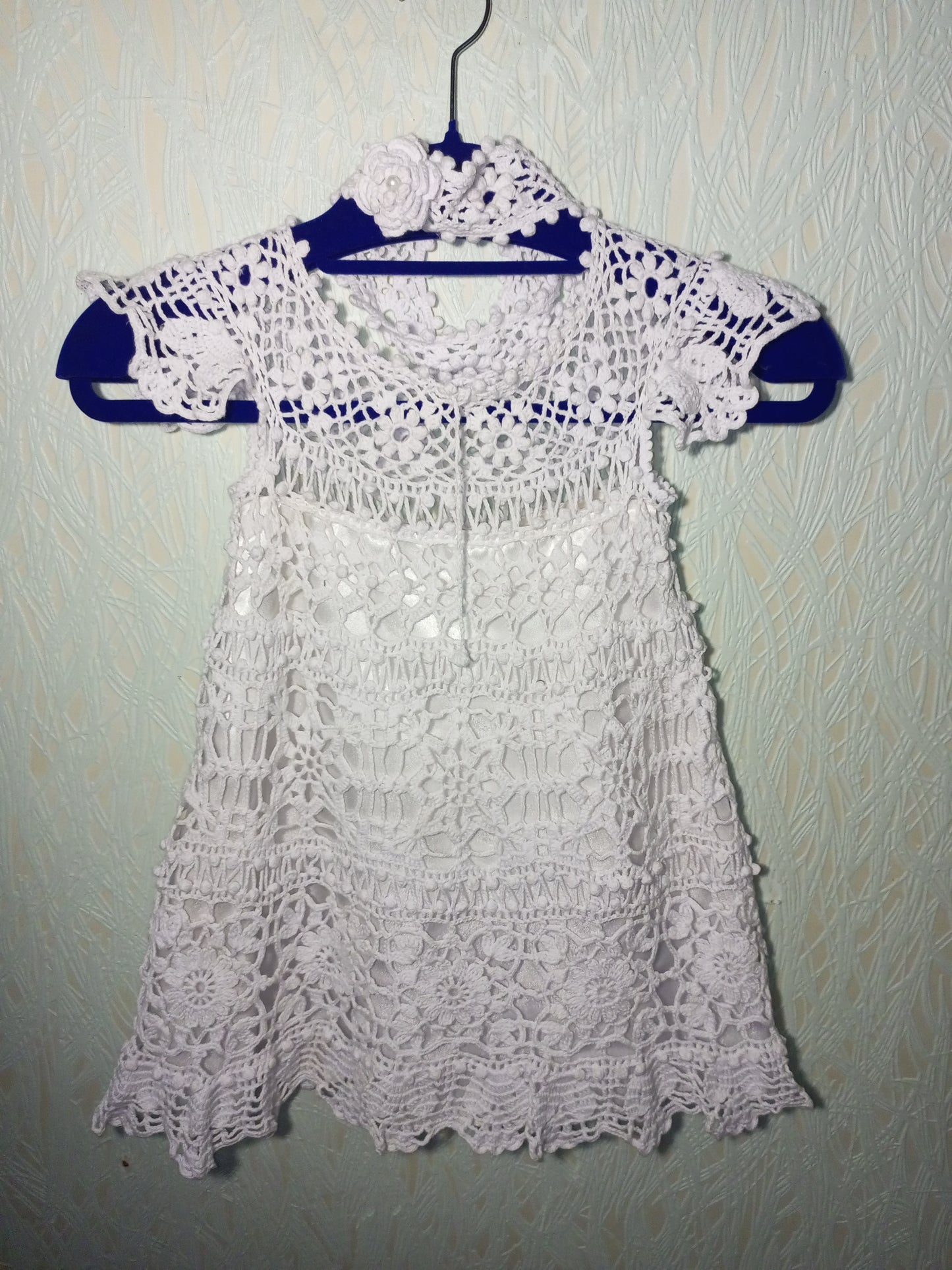 Toddler white crochet dress with delicate pattern