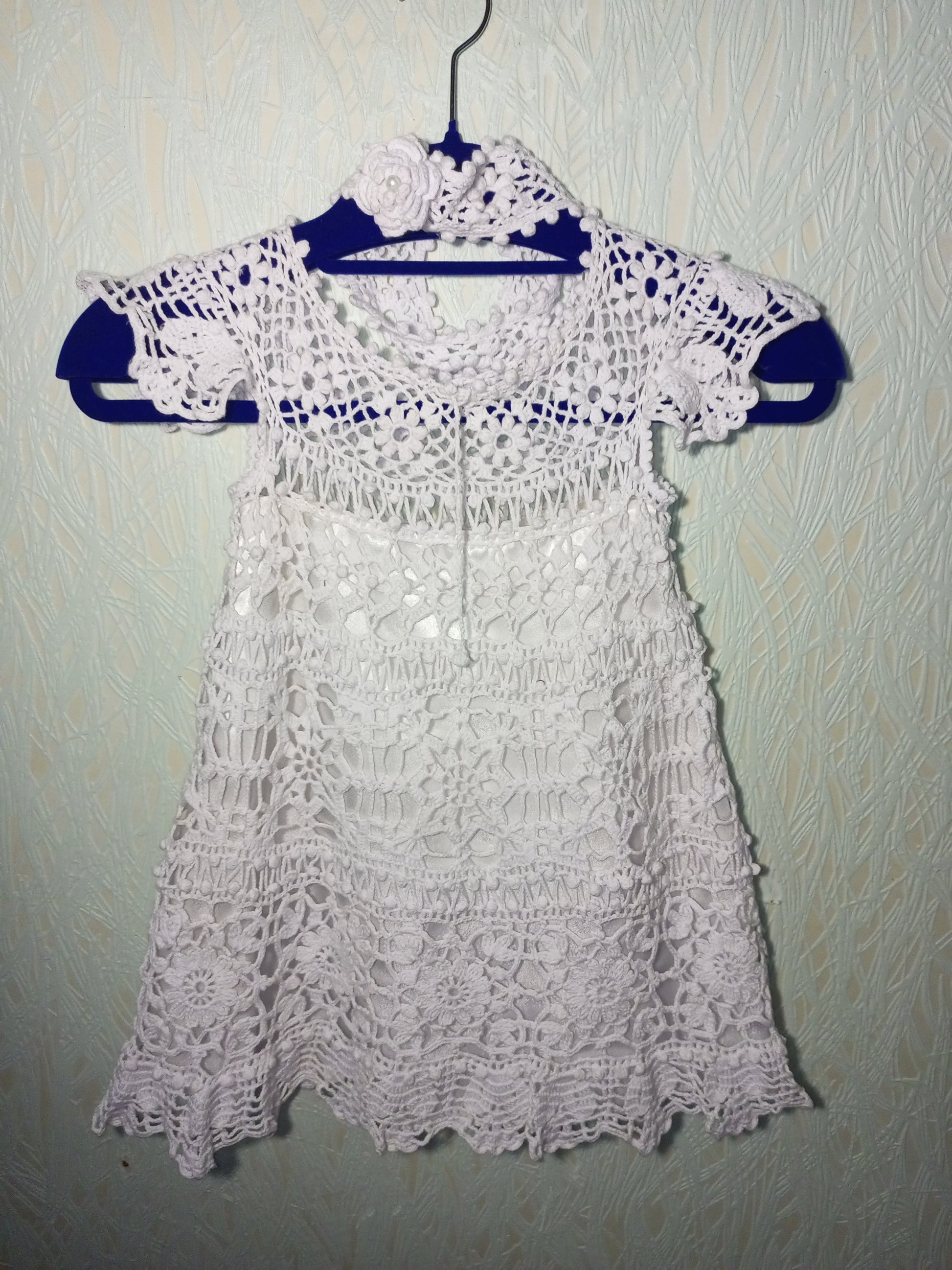 Toddler white crochet dress with delicate pattern