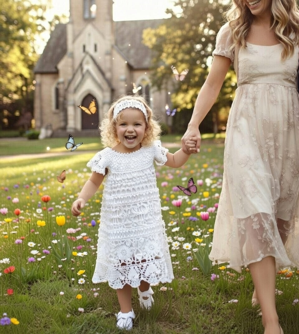 Girls white crochet dress flower girl outfit