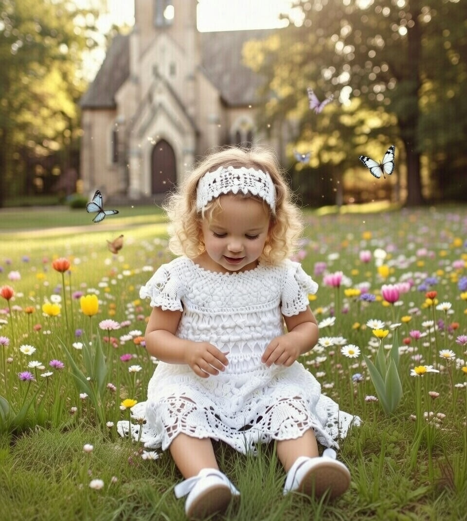 Close up crochet pattern handmade girls dress